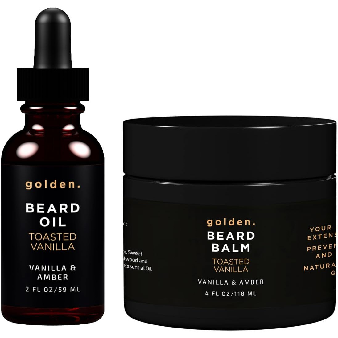 Golden Grooming Beard Oil & Balm Bundle For Men | Natural Growth Kit With Shea Butter | 4Oz Balm & 2Oz Oil | Toasted Vanilla