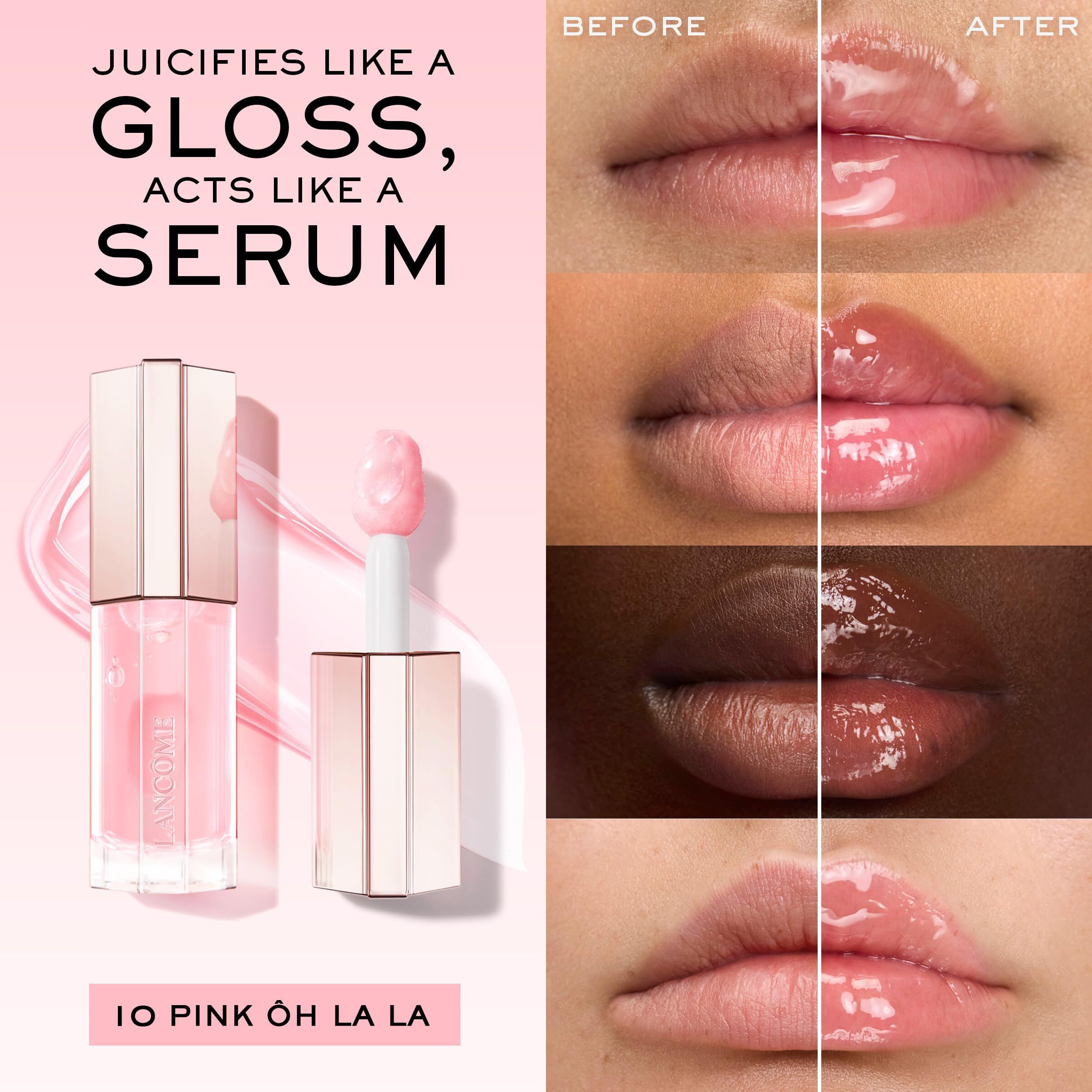 Lancme Lip Idle Juicytreat Oil-In-Gloss -24Hr Hydrating Gloss With Squalane For Instant Shine - 10 Pink H La La