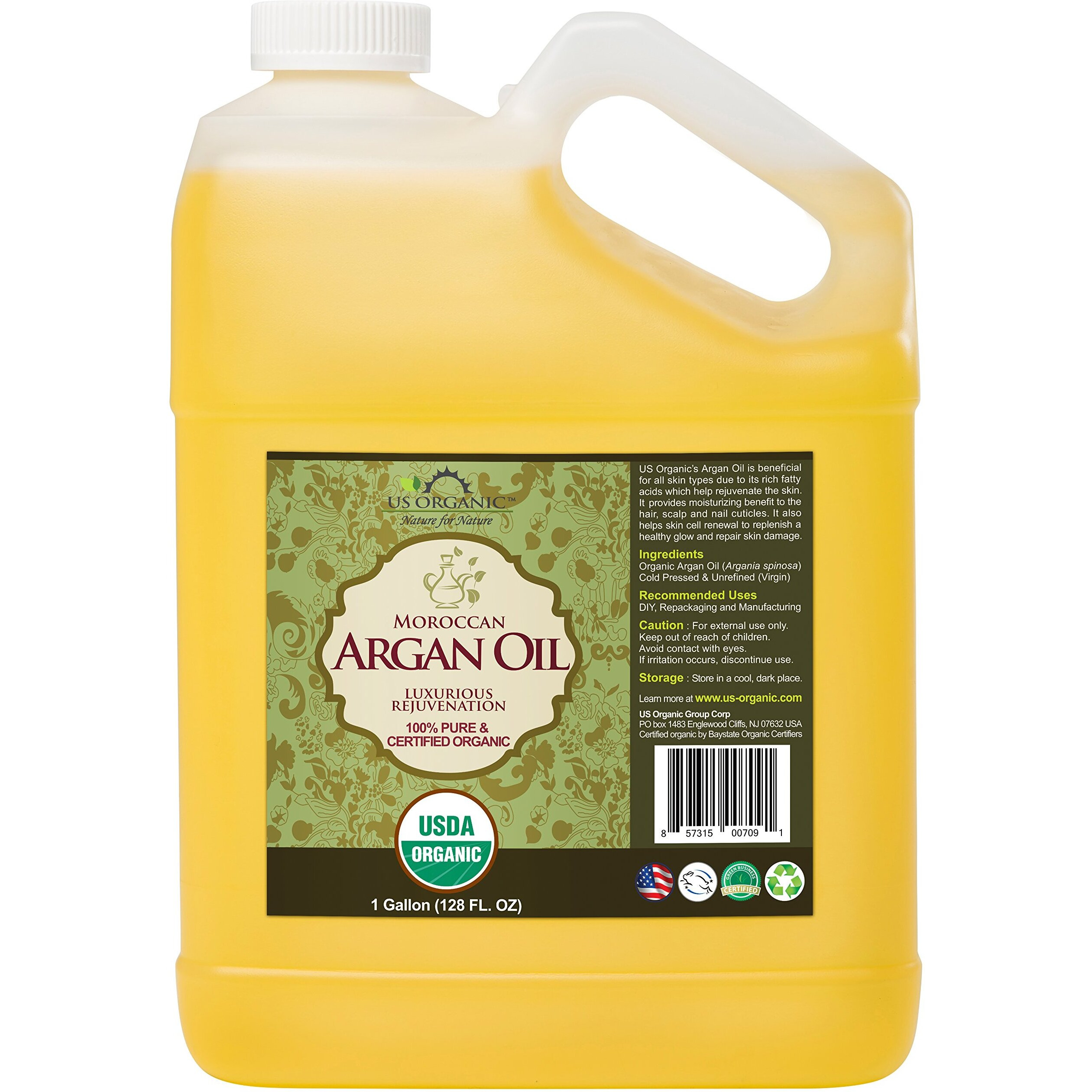 Us Organic Moroccan Argan Oil, Usda Certified Organic,100% Pure & Natural, Cold Pressed Virgin, Unrefined, Origin_Morocco, Size For Diy And Small Manufacturers (128 Oz (1 Gallon))
