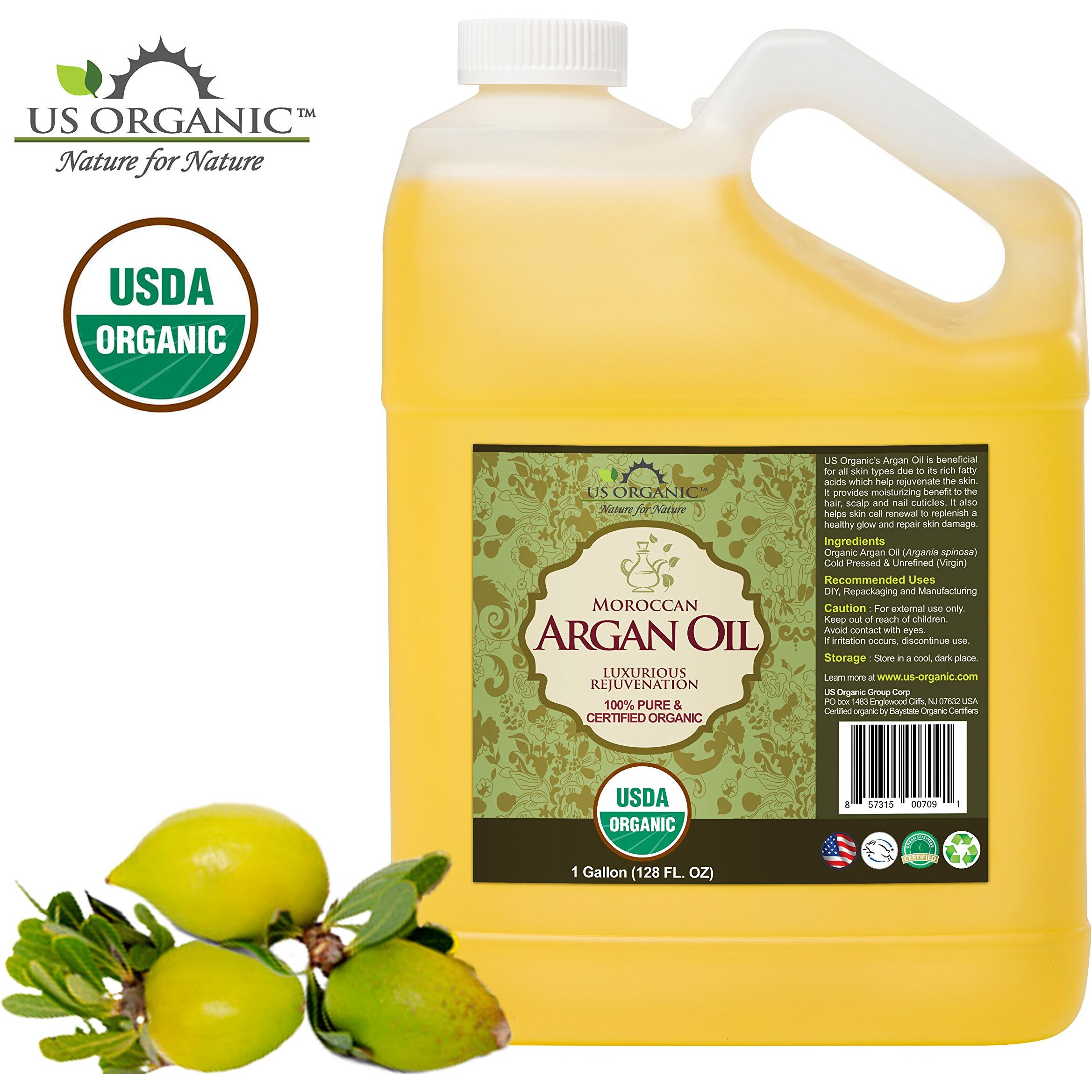 Us Organic Moroccan Argan Oil, Usda Certified Organic,100% Pure & Natural, Cold Pressed Virgin, Unrefined, Origin_Morocco, Size For Diy And Small Manufacturers (128 Oz (1 Gallon))