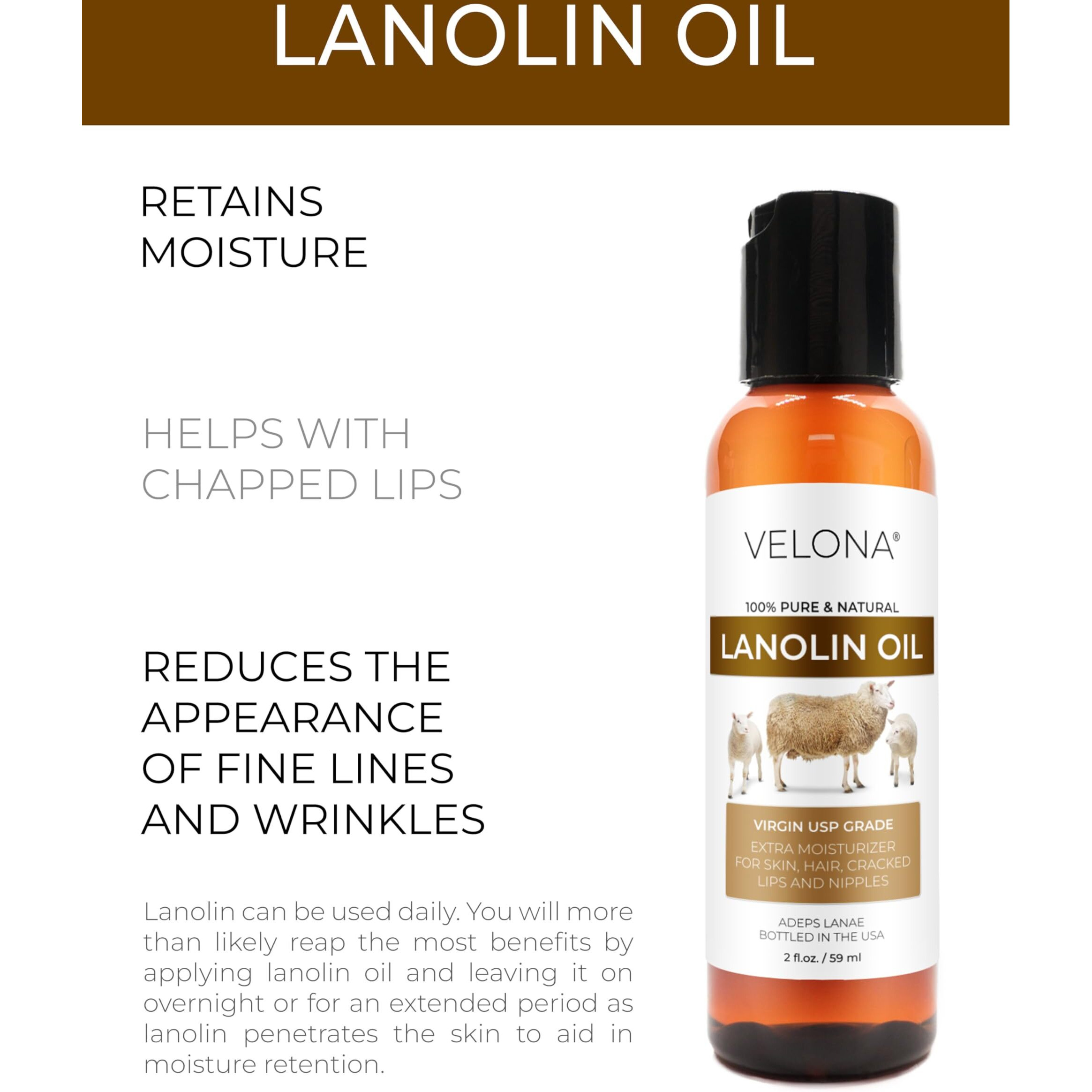 Velona Lanolin Oil Usp Grade 2 Fl Oz | 100% Pure And Natural Carrier Oil | Refined, Cold Pressed