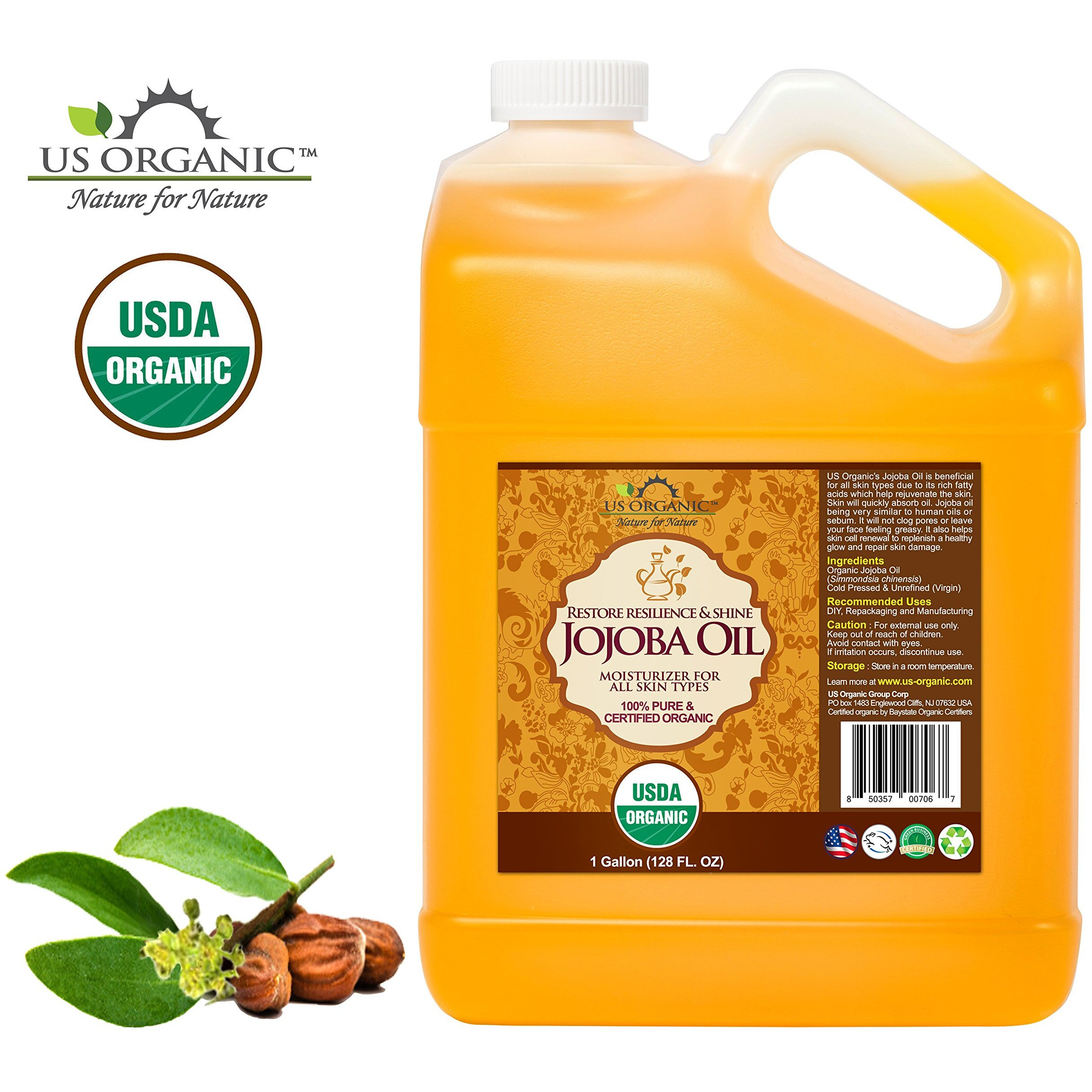 Us Organic Jojoba Oil, Usda Certified Organic,100% Pure & Natural, Cold Pressed Virgin, Unrefined, Haxane Free, Sourced From Middle East, Size For Diy And Small Manufacturers (128 Oz (1 Gallon))