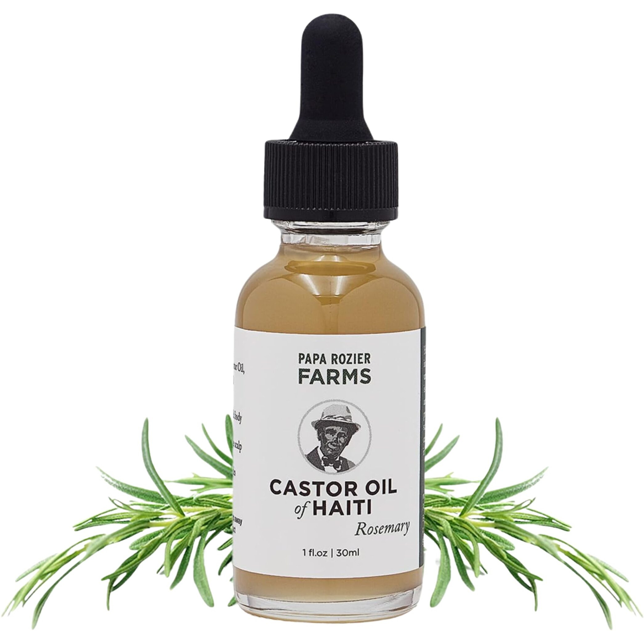 Papa Rozier Farms Rosemary Pure Organic Castor Oil Of Haiti - Cold Pressed - Hexane Free - Hair Growth Treatment - Hair Growth For Thicker Eyelashes And Eyebrows - Hair Loss Treatment, Pack Of 1