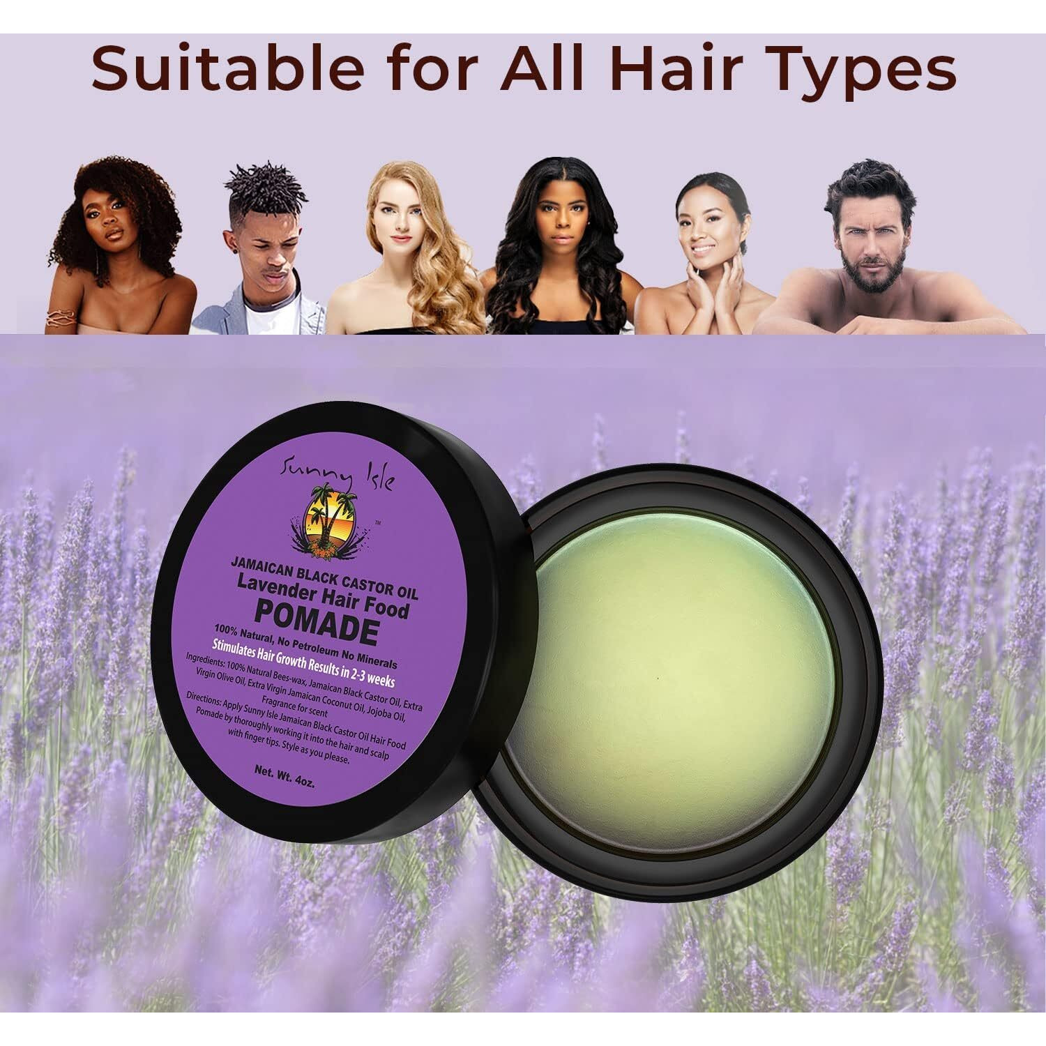 Sunny Isle Jamaican Black Castor Oil Lavender Hair Food Pomade, 4 Oz | For Dry Scalp, Hair Breakage, Split Ends, Frizz Control & Dandruff