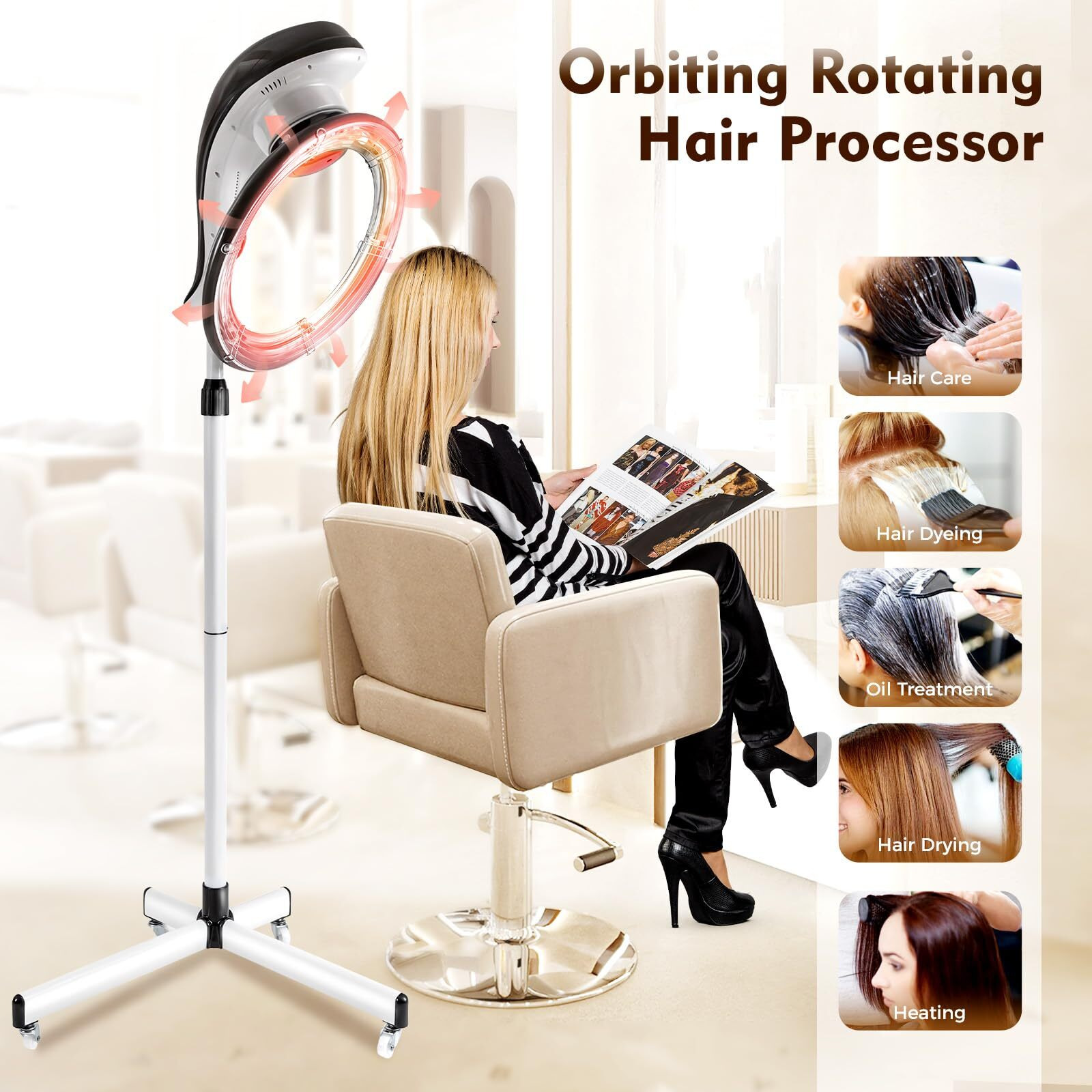 Orbiting Rotating Hair Processor,950 W Free-Stand Hair Dryer,Orbital Infrared Stand Hair Dyeing For Hair Care,Dyeing,Oil Treatment (Grey)