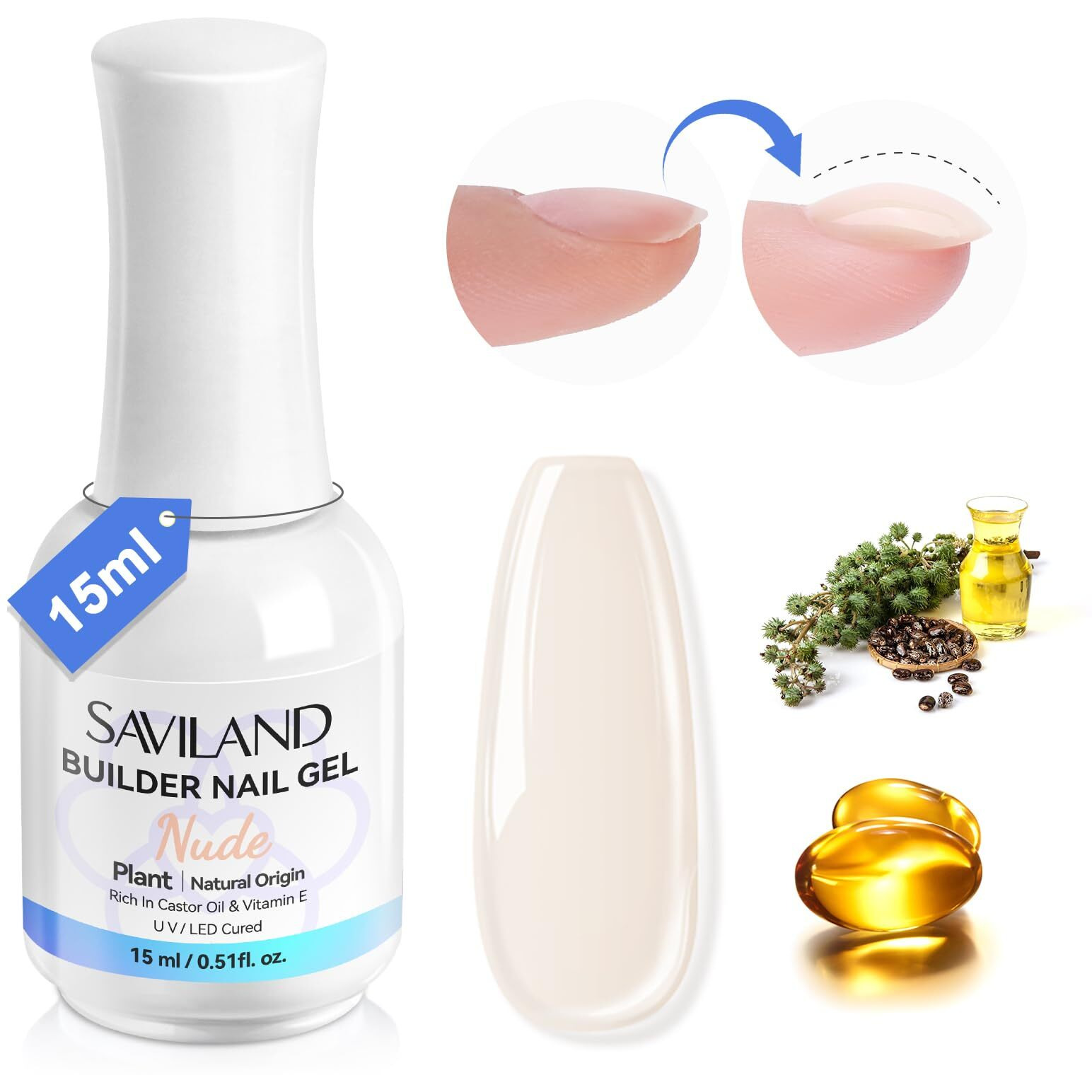 Savland Nude Builder Nail Gel 8 In 1 Gel Builder For Nail Thickening Harder Organic Castor Oil Ve Nails Strengthener Base Color Quick Extensions No Damaged Nails Salon Home Manicure