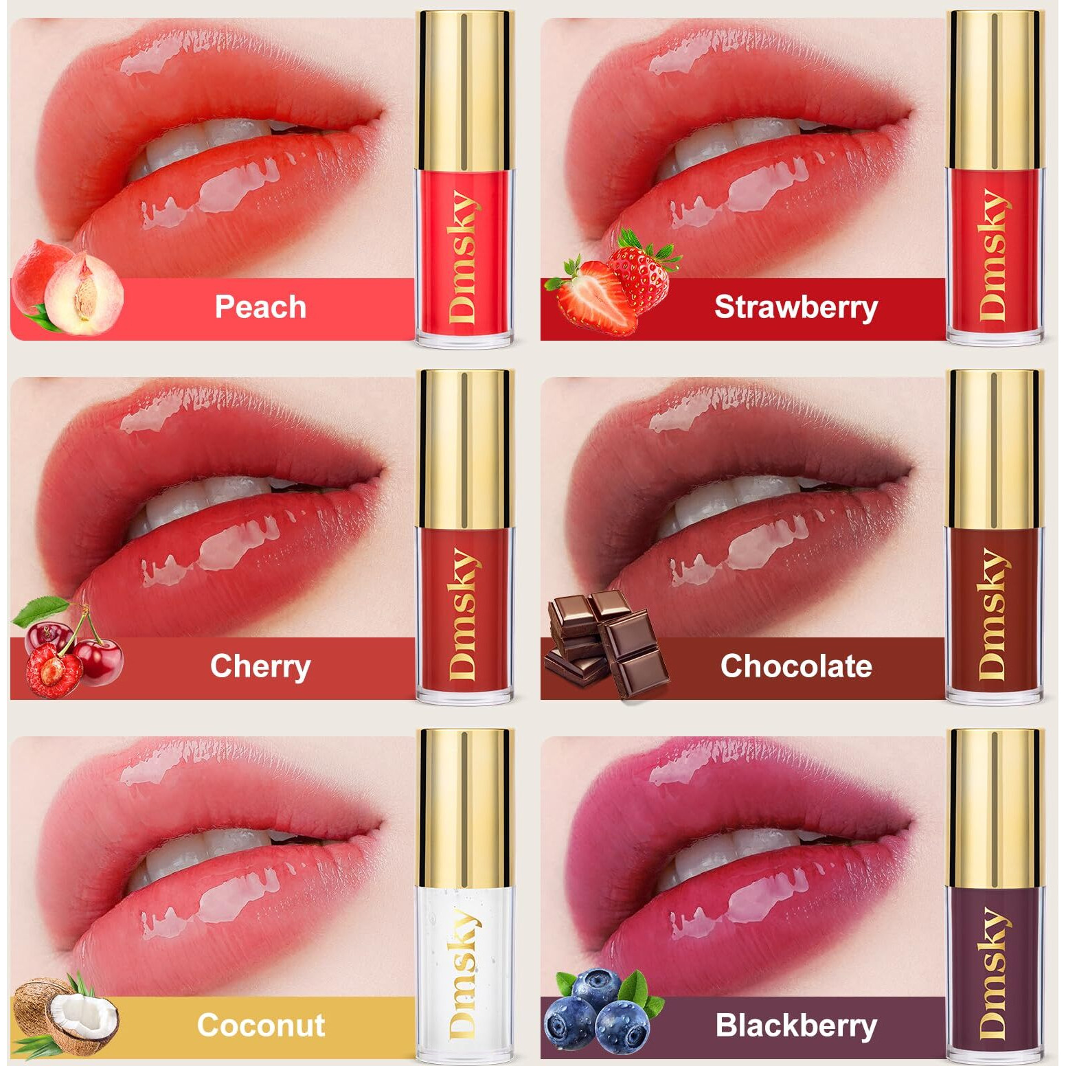 Dmsky Hydrating Lip Gloss Set 6 Pack, Tinted Lip Oil For A High-Shine Finish, Nourishing Lip Plumper Gloss With Vitamin E, Non-Sticky And Vegan Color Lip Glow Oil