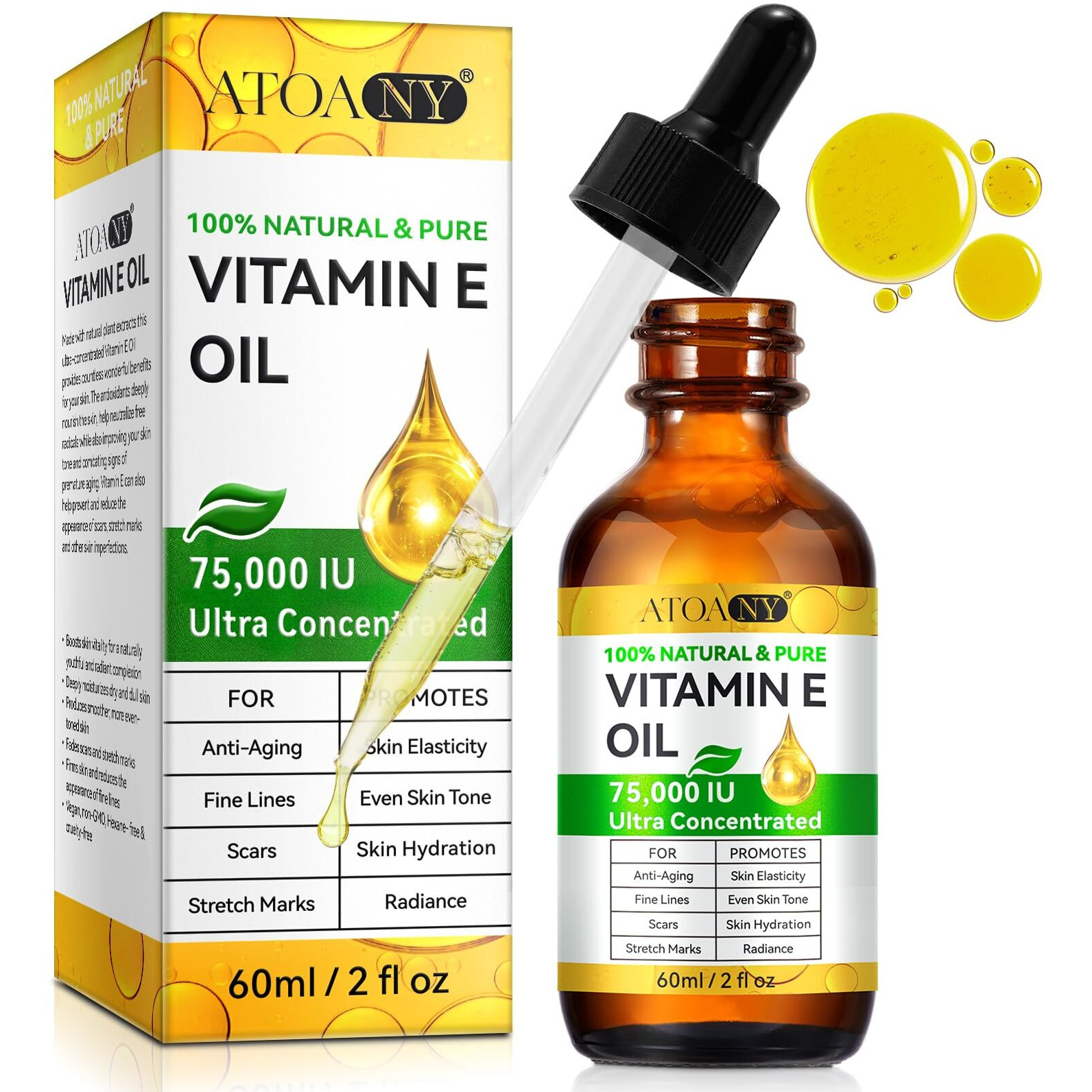 Vitamin E Oil, 75000 Iu Ultra Concentrated - 100% Natural & Pure Vitamin E Oil For Face, Skin, Scars - Moisturizes Dry Skin & Reduces Wrinkles - 2 Fl Oz
