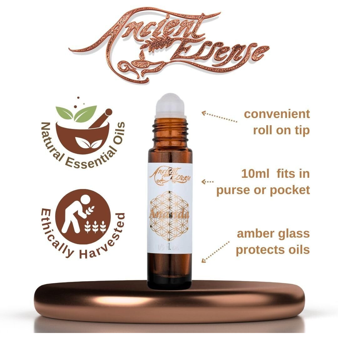 Ancient Essence Ananda Roll On Essential Oil Blissful Blend Of Amber & Frankincense Creates Light & Mild Aroma Soothing Aromatherapy Calm & Relaxing (1/3 Fl Oz)