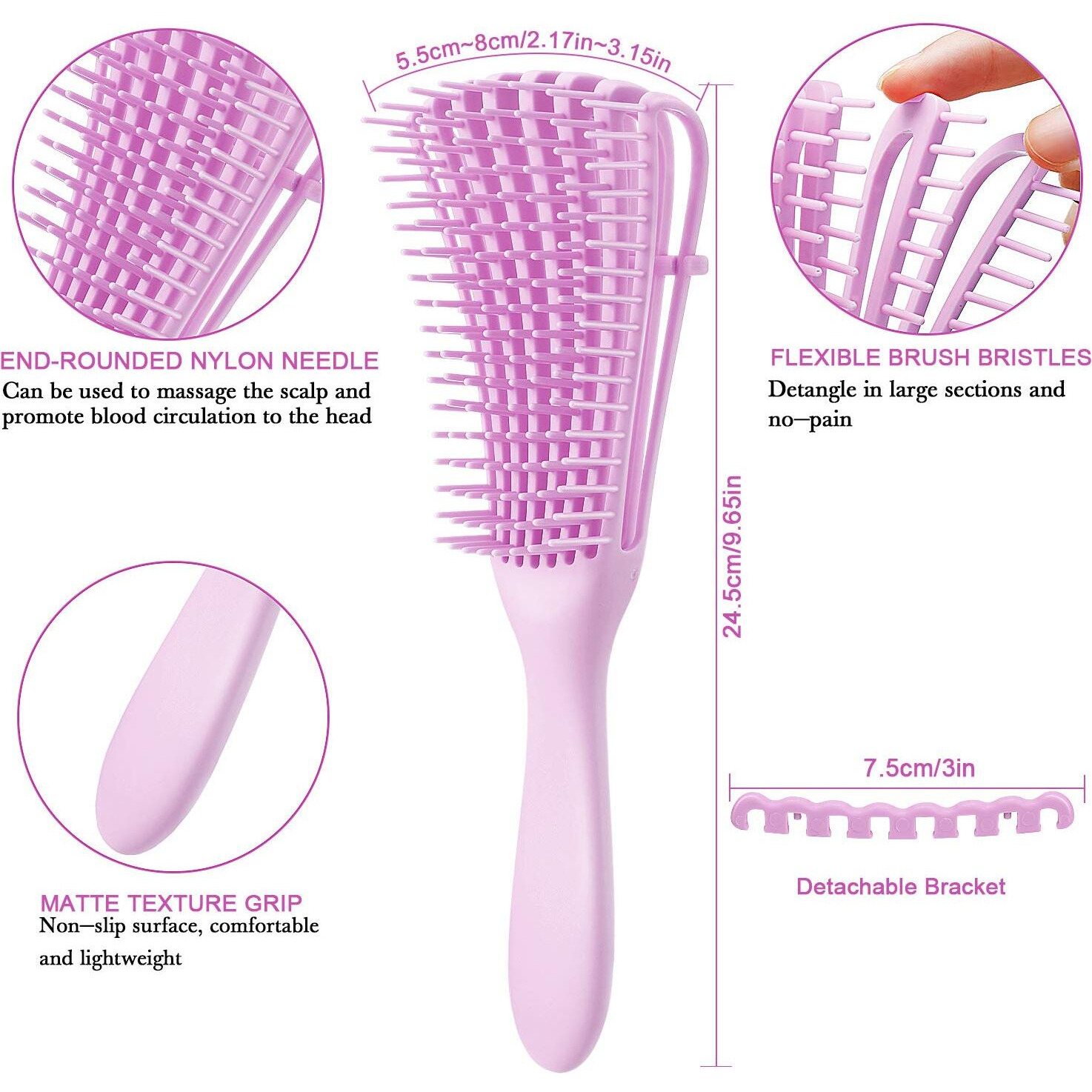 2 Pieces Detangling Brush For Afro America/African Hair Textured 3A To 4C Kinky Wavy/Curly/Coily/Wet/Dry/Oil/Thick/Long Hair, Knots Detangler Easy To Clean (Light Pink, Light Purple)