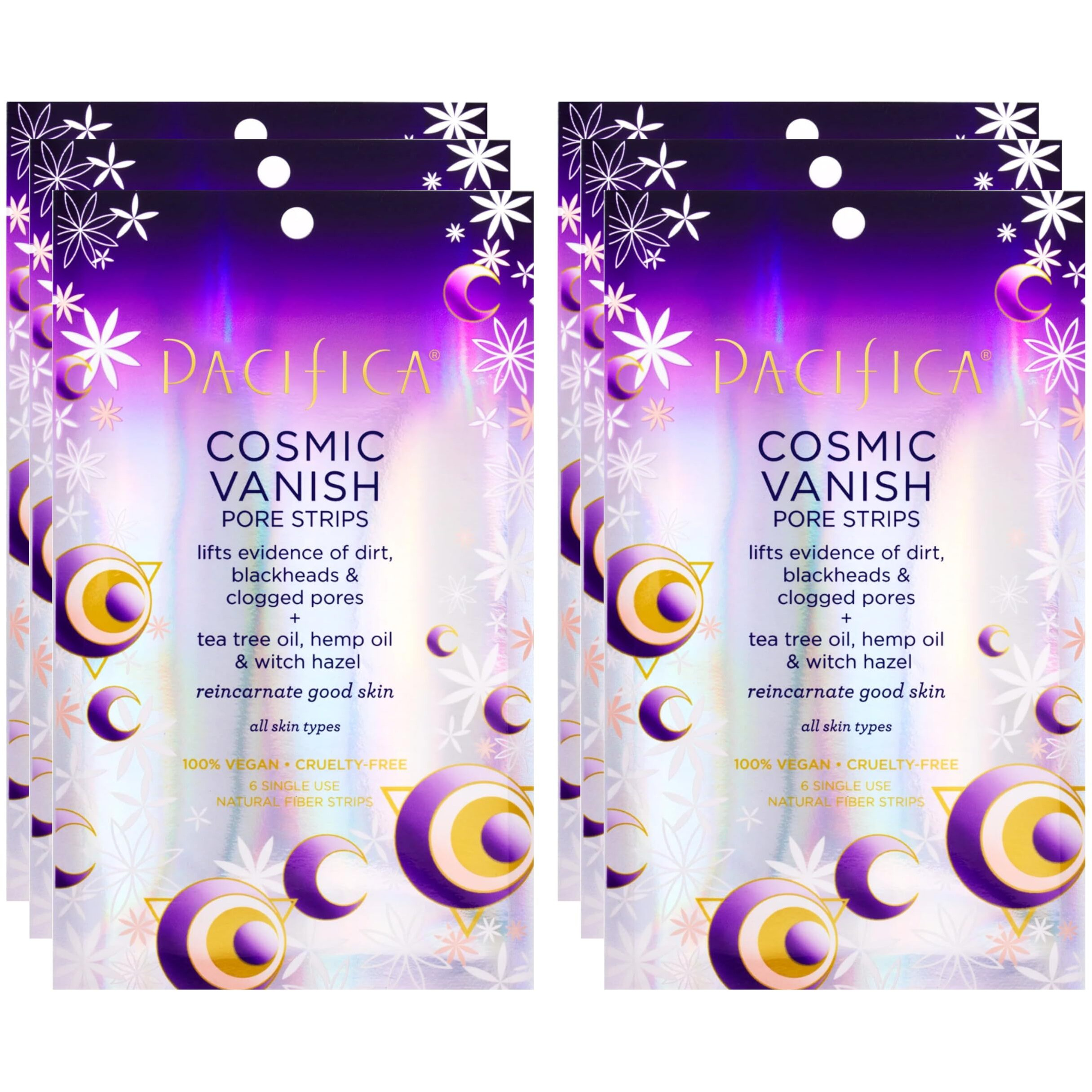 Pacifica - Blackhead Remover Pore Strips - 6-Pack Cosmic Vanish - For Nose, Chin & Forehead - Deep Cleansing Nose Strips W/Instant Pore Unclogging - Oil-Free Vegan Dermatologist Tested