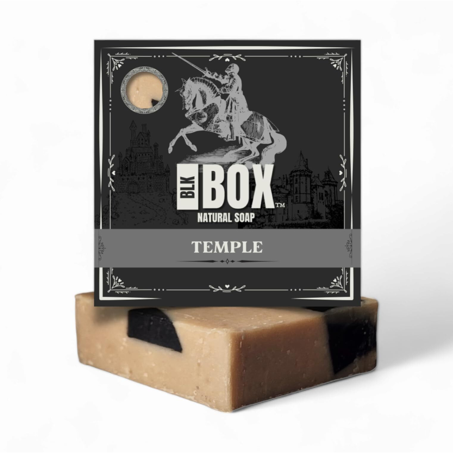 Black Box Usa Made 5Oz Men's Natural Bar Soap Made From Natural Oils - Handmade Cold Process Soap No Harsh Chemicals - Earthy Basil Musk, Activated Charcoal & Amber (Temple)