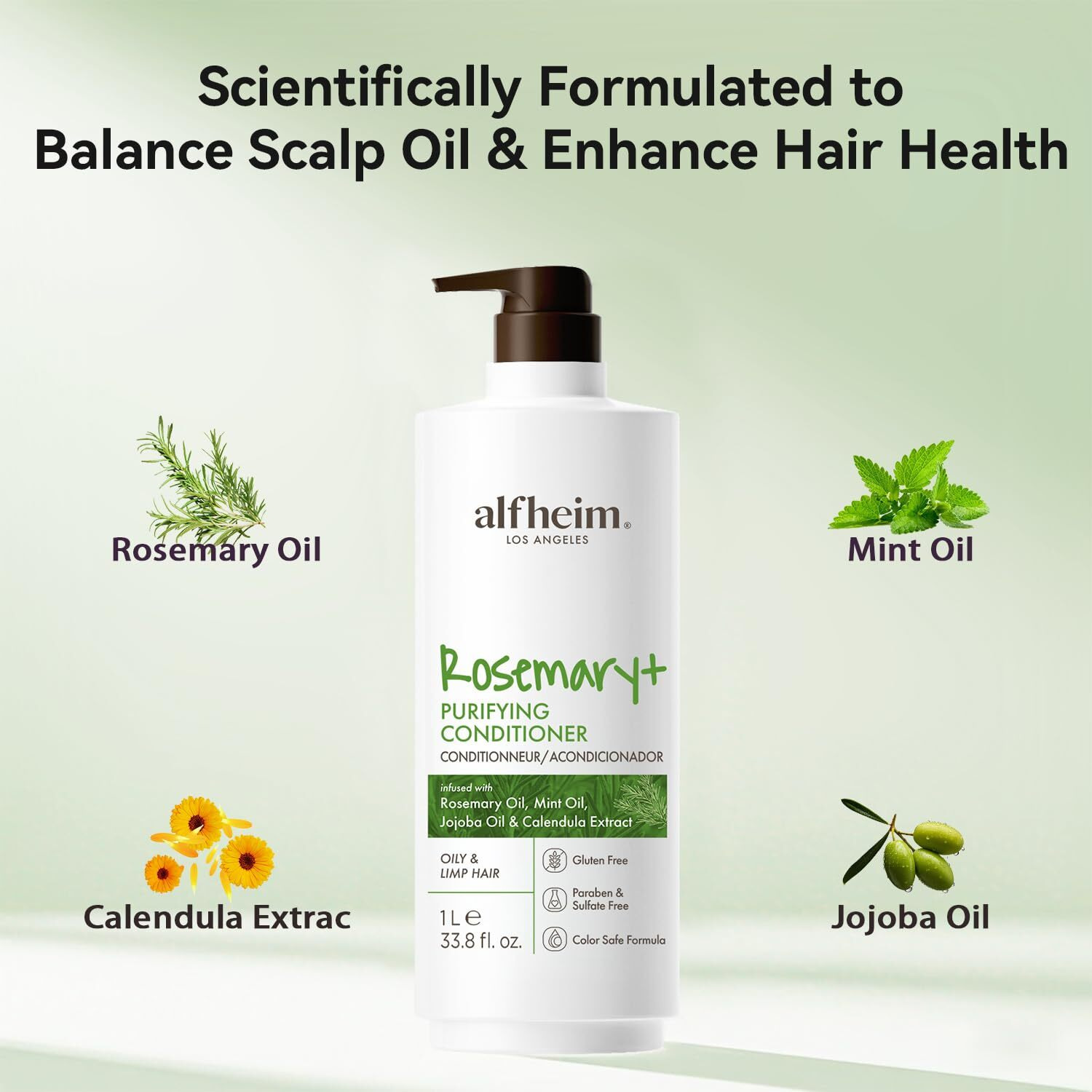 Alfheim Rosemary+ Purifying Conditioner | Controls Excess Oil For Oily Scalp & Hair | Rosemary & Peppermint Oil Infused For Lightweight Moisturizing, Smoothing & Volumizing | Sulfate-Free | 33.8 Oz