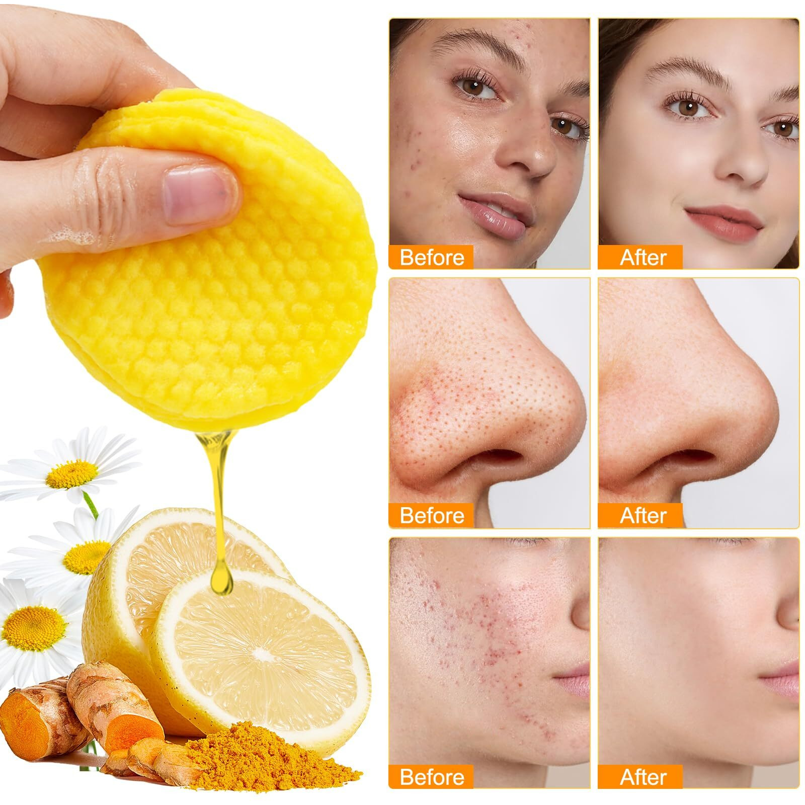 Kojic Acid & Turmeric Cleansing Pads, 50Pcs Face Pads With Vitamin B5, C, Balance Skin Oil & Water For Women