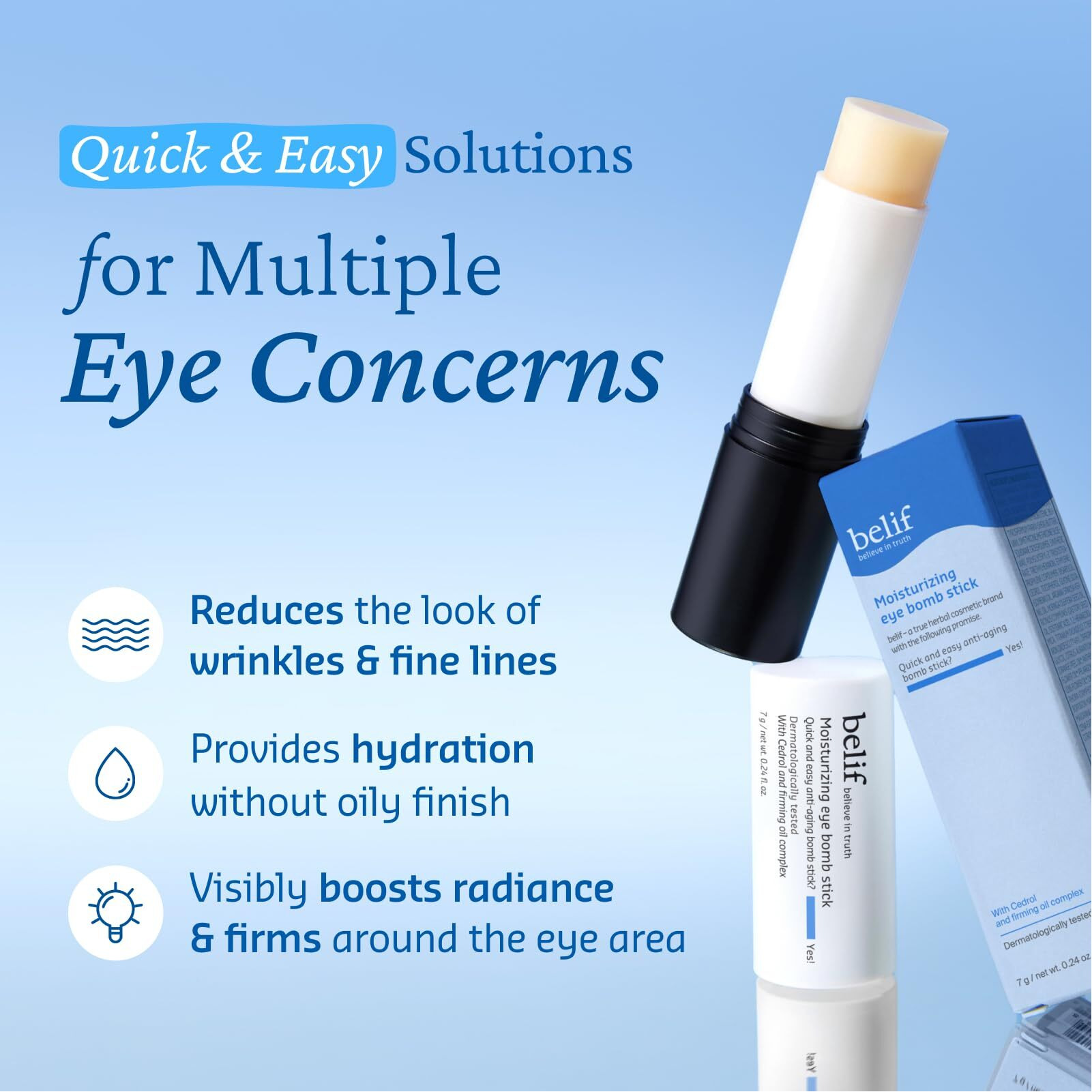 Belif Moisturizing Eye Bomb Stick Eye Balm Firms And Reduces Fine Lines & Wrinkles | Radiant Eyes | With Shea Butter & Firming Oil Complex For Hydration & Elasticity | K-Beauty