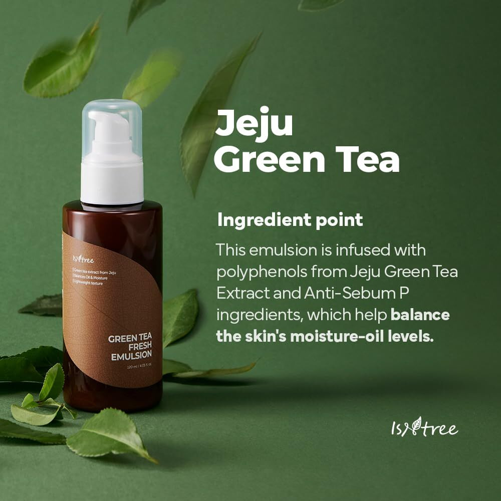 Isntree Green Tea Fresh Emulsion 120Ml 4.05 Fl.Oz | Green Tea Extract From Jeju | Balances Oil & Moisture | Lightweight Texture