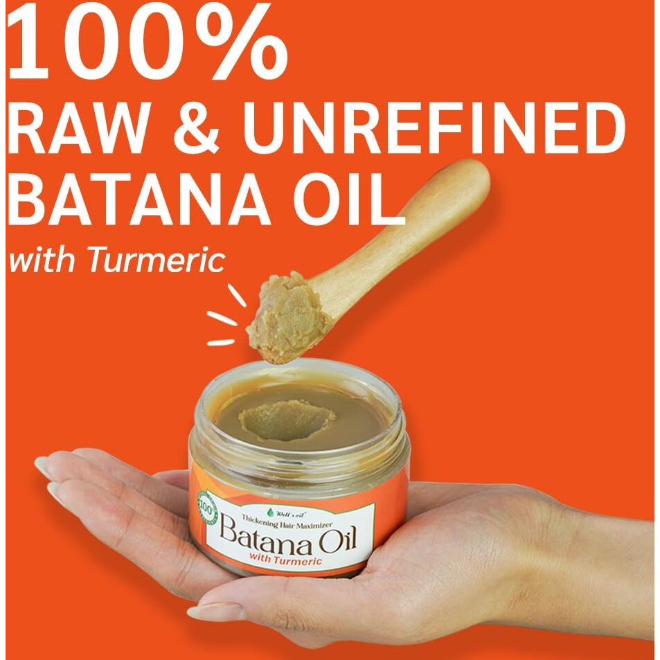 Well's Oil Batana Oil With Turmeric Extract - 100% Natural & Unrefined Organic Batana From Honduras | Dr. Sebi Approved | Strengthens, Supports Hair Growth & Enhances Texture (4.23 Oz. / 119 G)