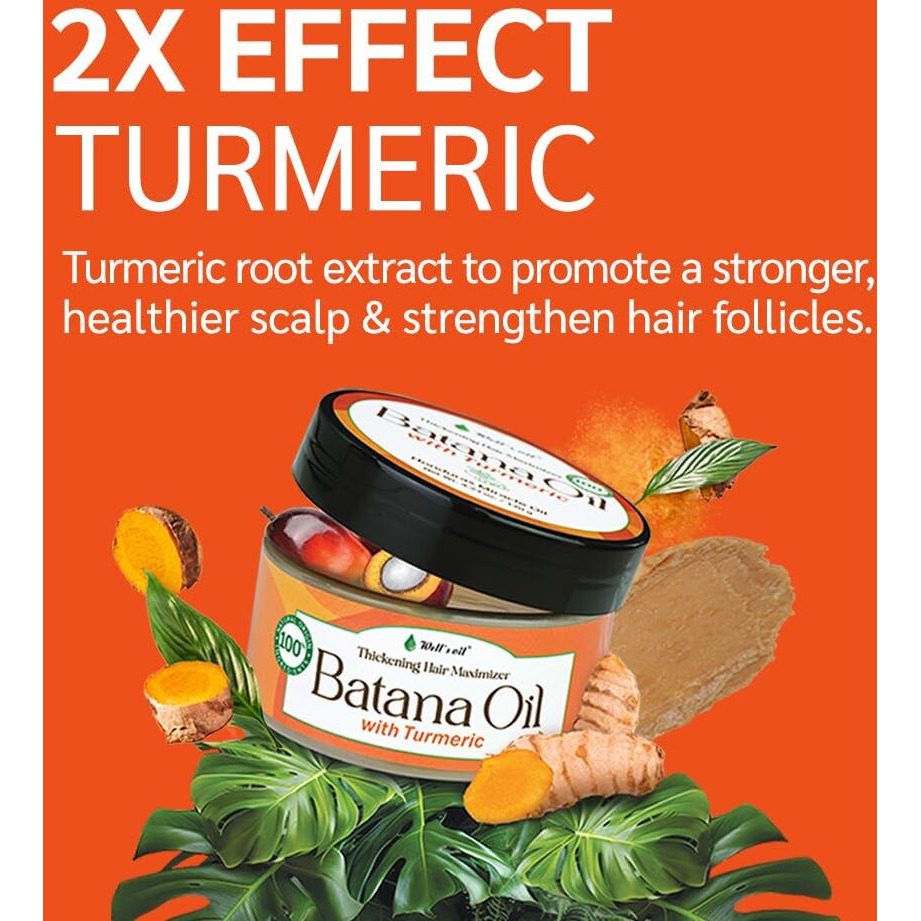 Well's Oil Batana Oil With Turmeric Extract - 100% Natural & Unrefined Organic Batana From Honduras | Dr. Sebi Approved | Strengthens, Supports Hair Growth & Enhances Texture (4.23 Oz. / 119 G)