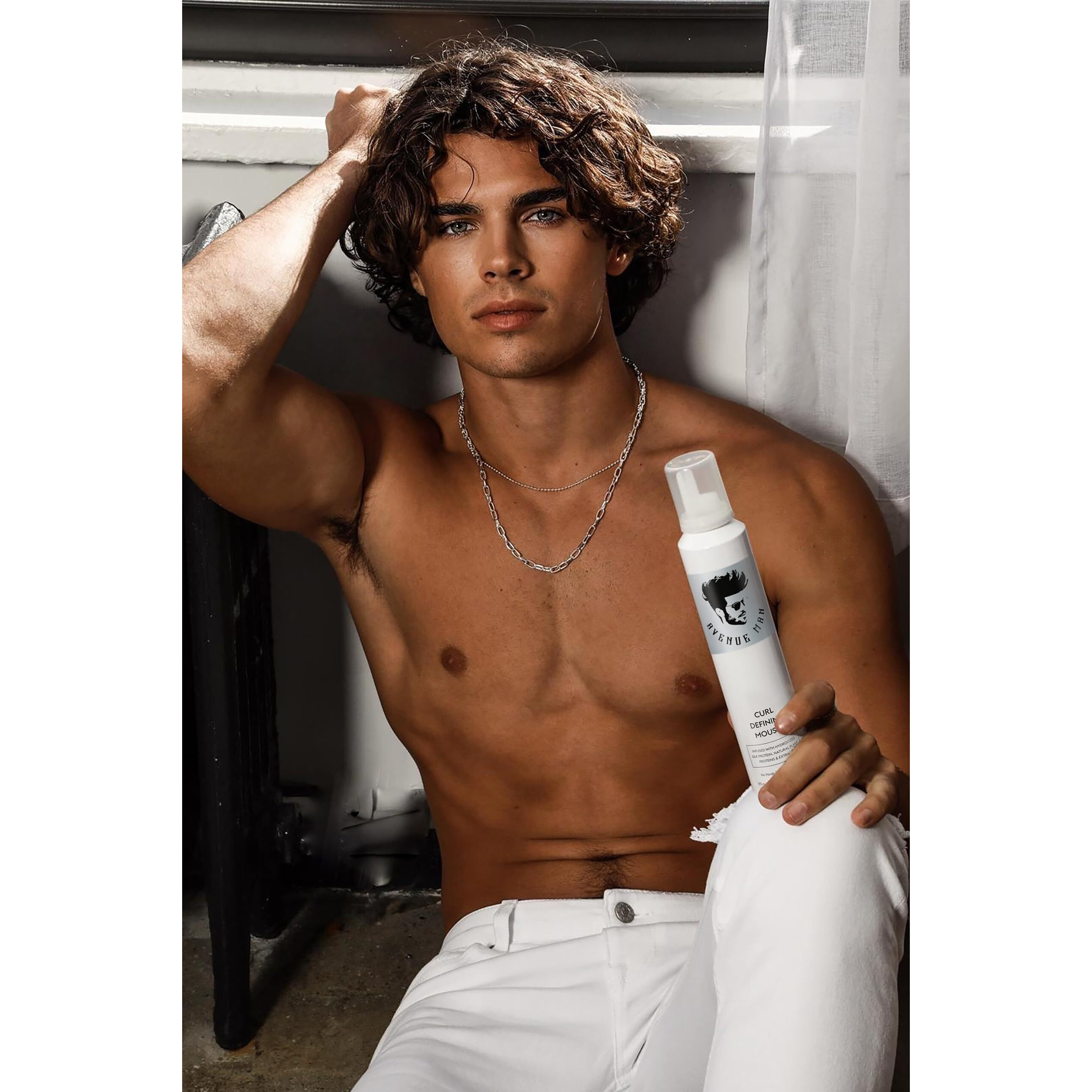 Avenue Man Curl Defining Mousse - Lightweight Styling Curl Foam For Defined, Frizz-Free Curls - Curly Hair Mousse For Men With Argan Oil, Aloe, And Green Tea Controls Frizz & Adds Shape - (6.0 Oz)