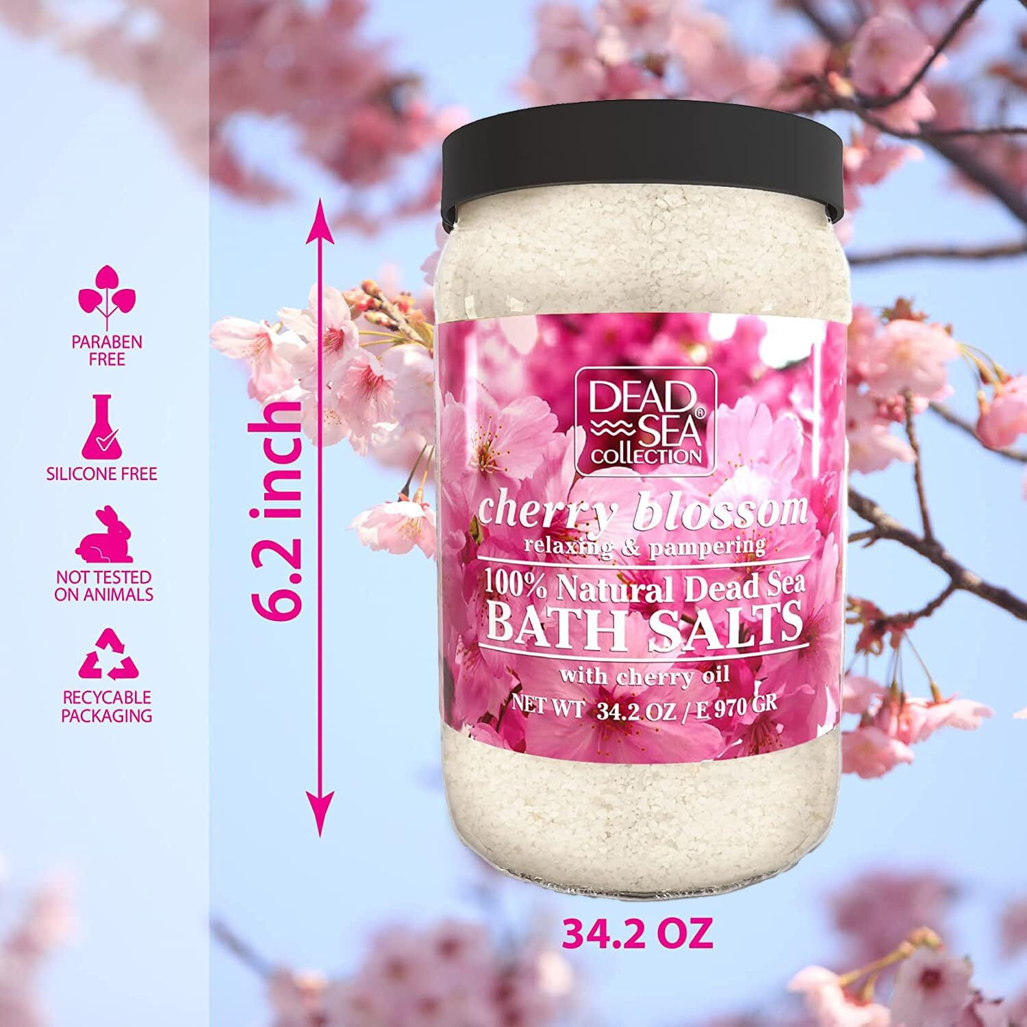 Dead Sea Collection Bath Salts With Cherry Blossom - Pure Dead Sea Salt And Sweet Cherry Oil - Nourishing Soothing And Relaxing Skin And Muscle - 34.2 Oz