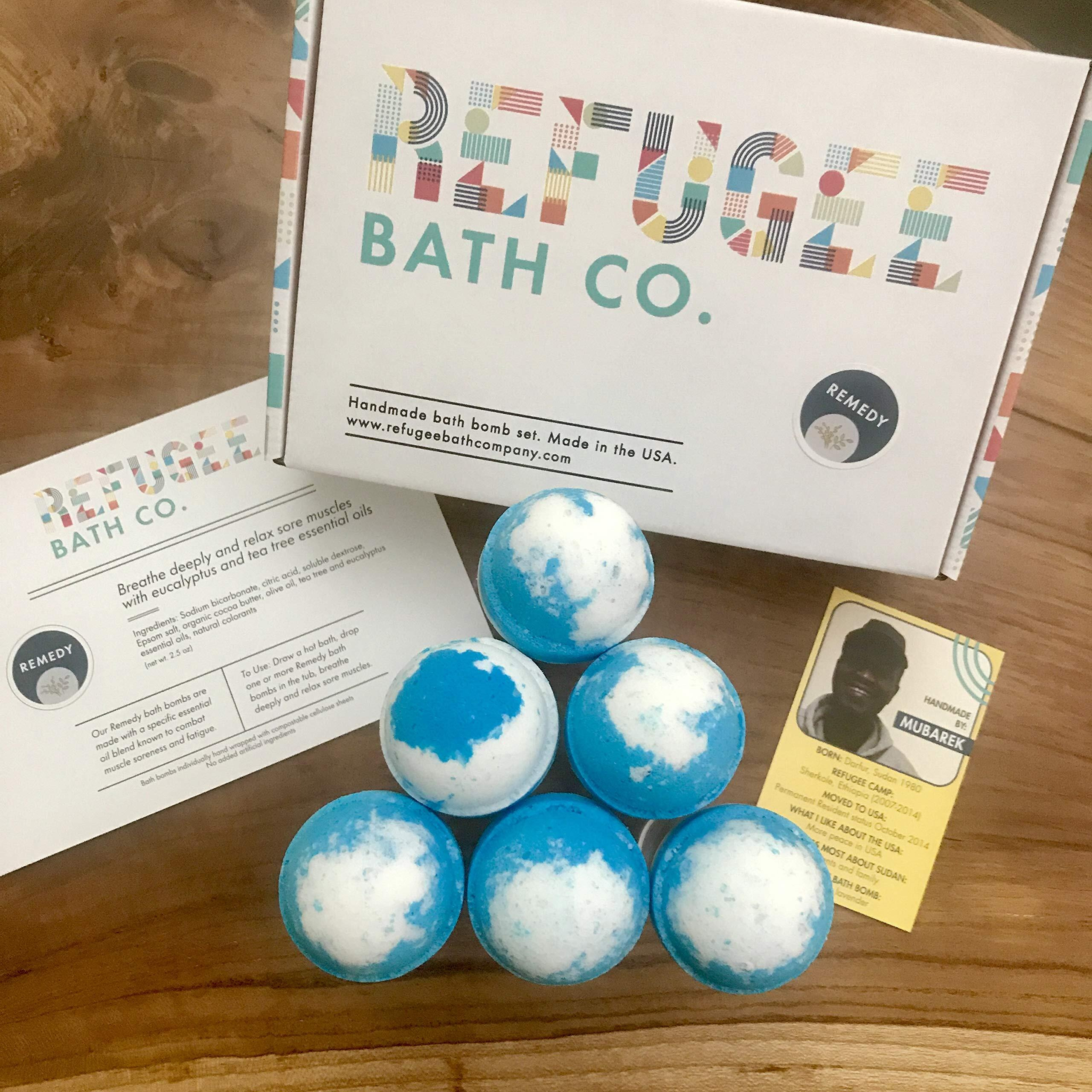 Refugee Bath Co. Variety Pack Bath Bombs Tea Tree And Eucalyptus Essential Oils Cocoa Butter Support Refugee Employment In Usa (12 Pack)