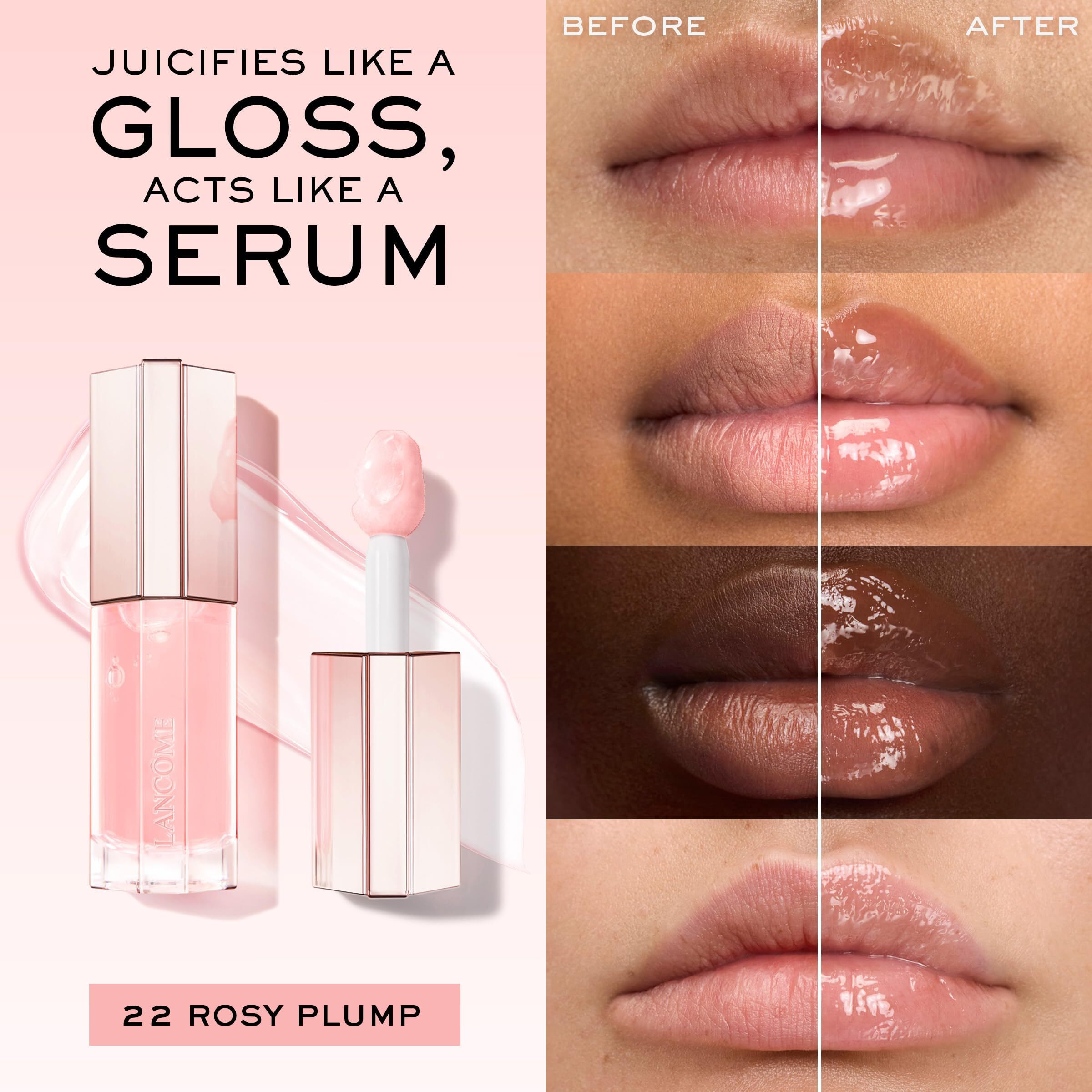 Lancme Lip Idle Juicytreat Oil-In-Gloss -24Hr Hydrating Gloss With Squalane For Instant Shine - 22 Rosy Plump