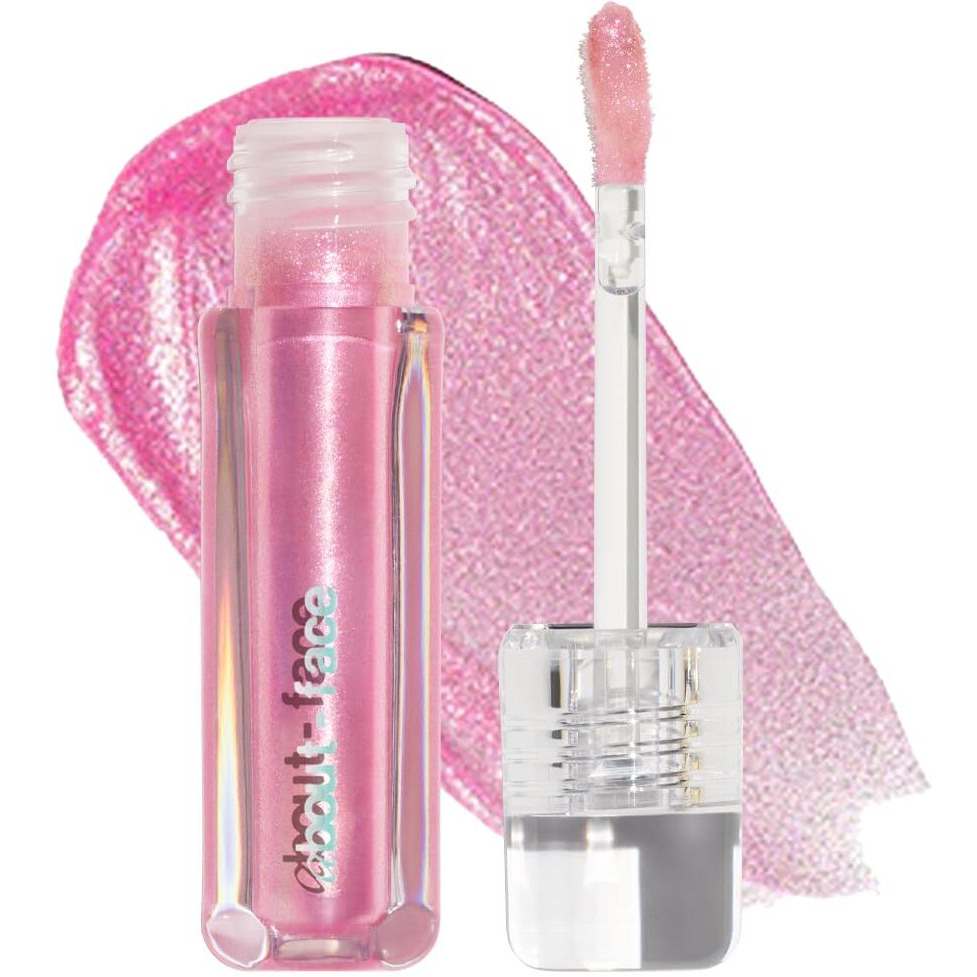 About-Face Light Lock Lip Gloss It's Not You, It's Me - Non-Sticky, High-Shine Lip Oil Gloss With Coconut Oil, Peppermint & Lavender - Vegan, Cruelty-Free, Clean Beauty - 0.21 Oz (Pink Sparkle)