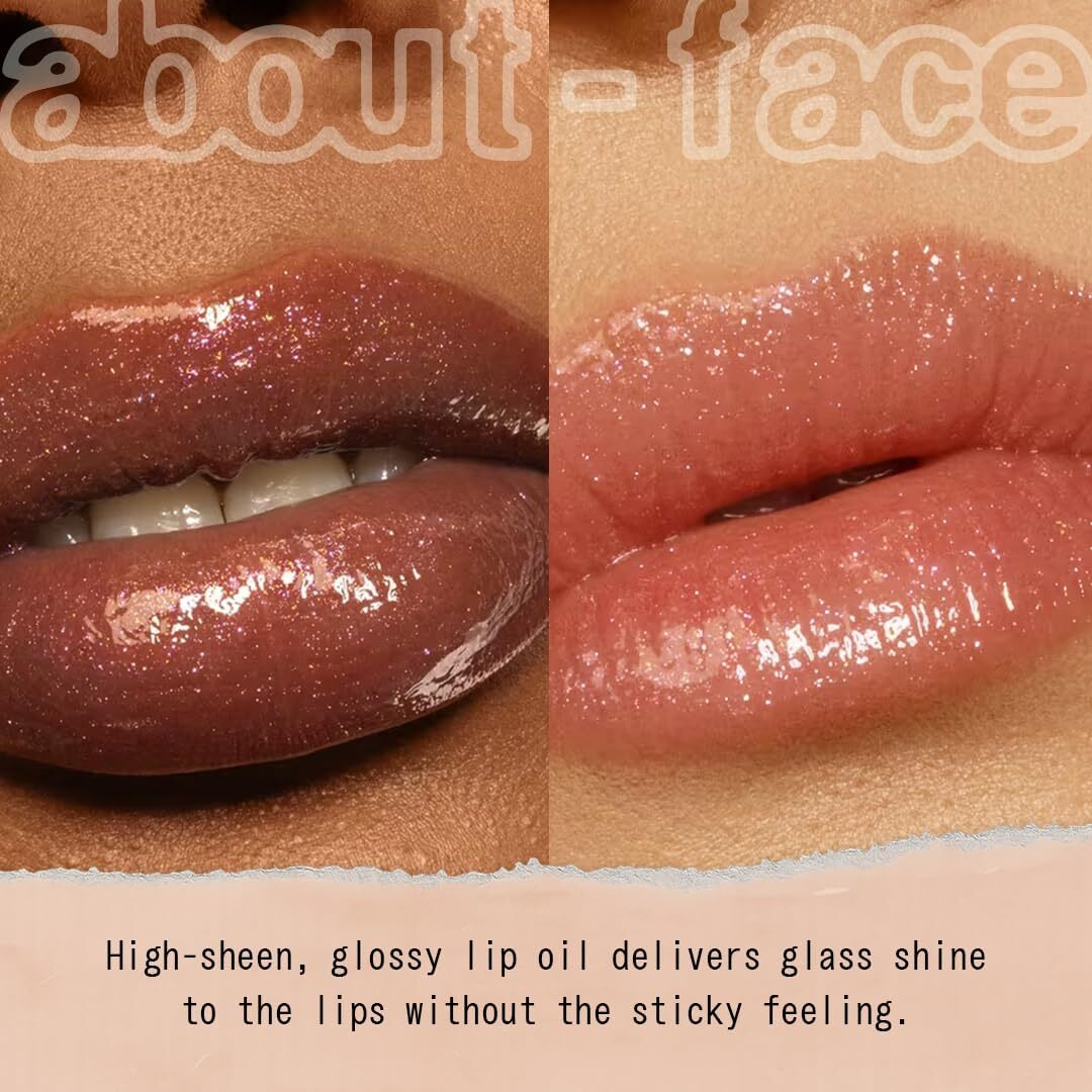 About-Face Light Lock Lip Gloss It's Not You, It's Me - Non-Sticky, High-Shine Lip Oil Gloss With Coconut Oil, Peppermint & Lavender - Vegan, Cruelty-Free, Clean Beauty - 0.21 Oz (Pink Sparkle)