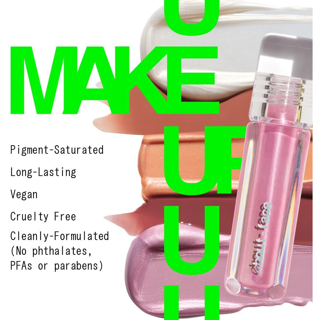 About-Face Light Lock Lip Gloss It's Not You, It's Me - Non-Sticky, High-Shine Lip Oil Gloss With Coconut Oil, Peppermint & Lavender - Vegan, Cruelty-Free, Clean Beauty - 0.21 Oz (Pink Sparkle)