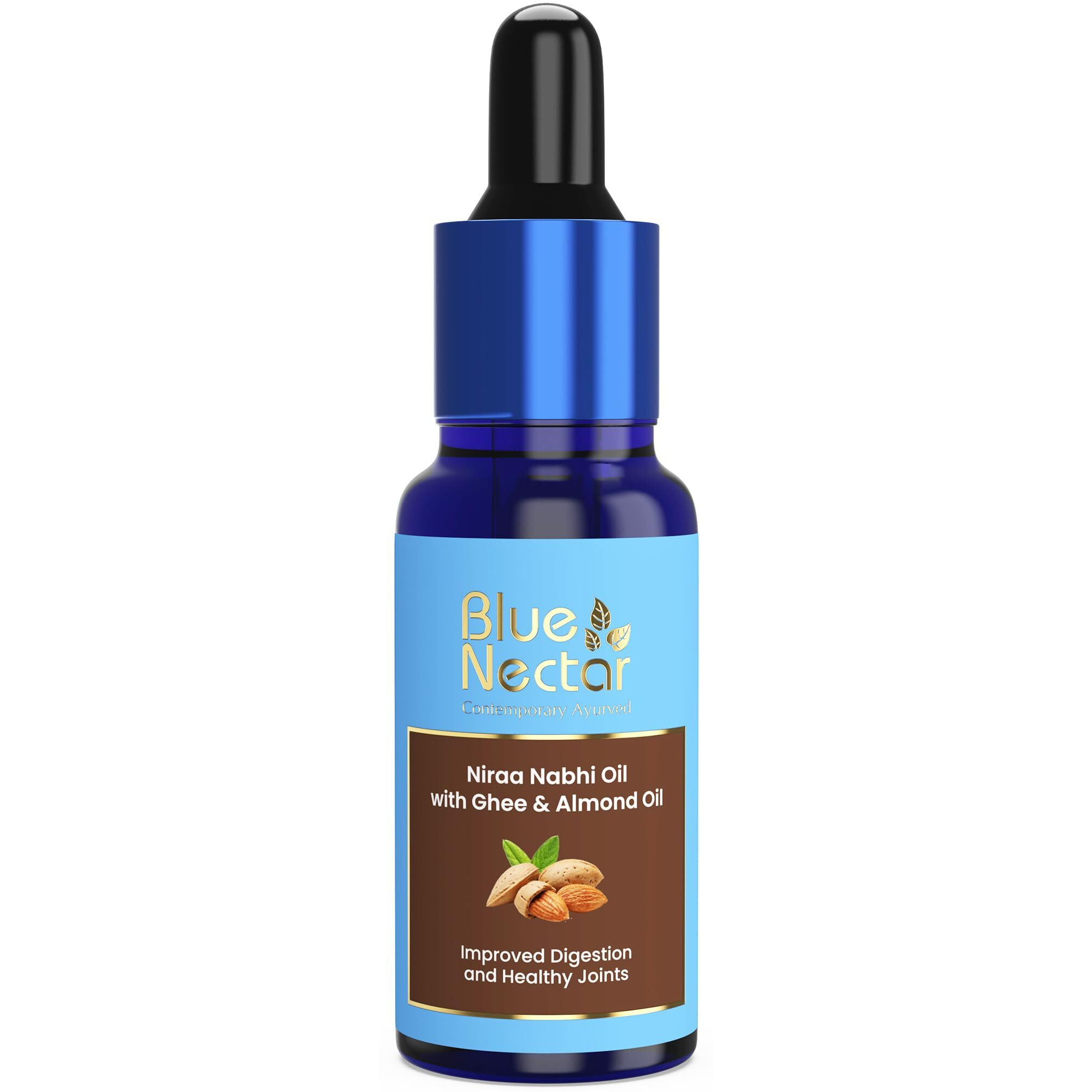 Blue Nectar Ayurveda Nabhi Oil With Ghee & Almond Oil | Belly Button Oil For Digestion & Joint Health | 100% Natural & Herbal (21 Herbs, 1 Fl Oz)