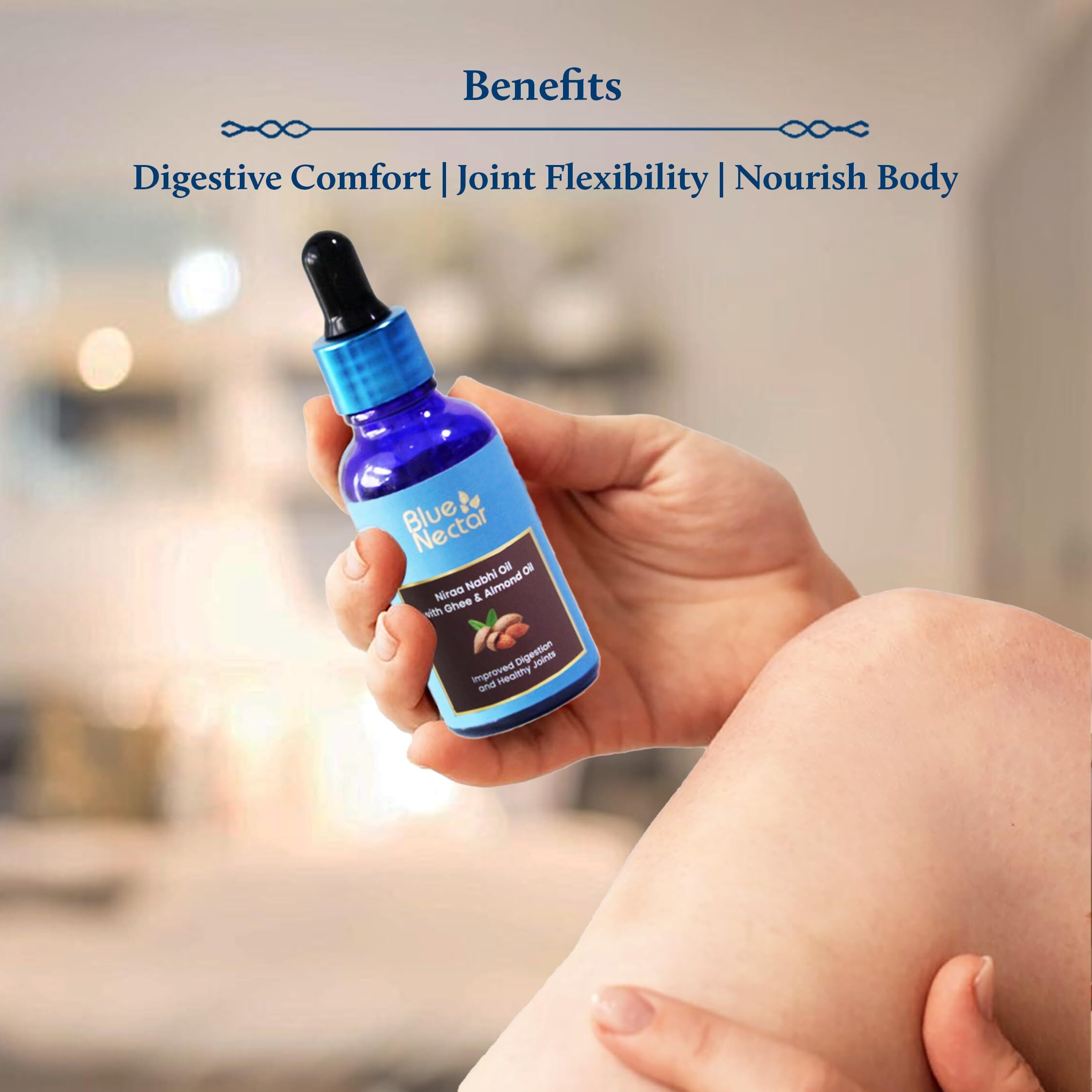 Blue Nectar Ayurveda Nabhi Oil With Ghee & Almond Oil | Belly Button Oil For Digestion & Joint Health | 100% Natural & Herbal (21 Herbs, 1 Fl Oz)