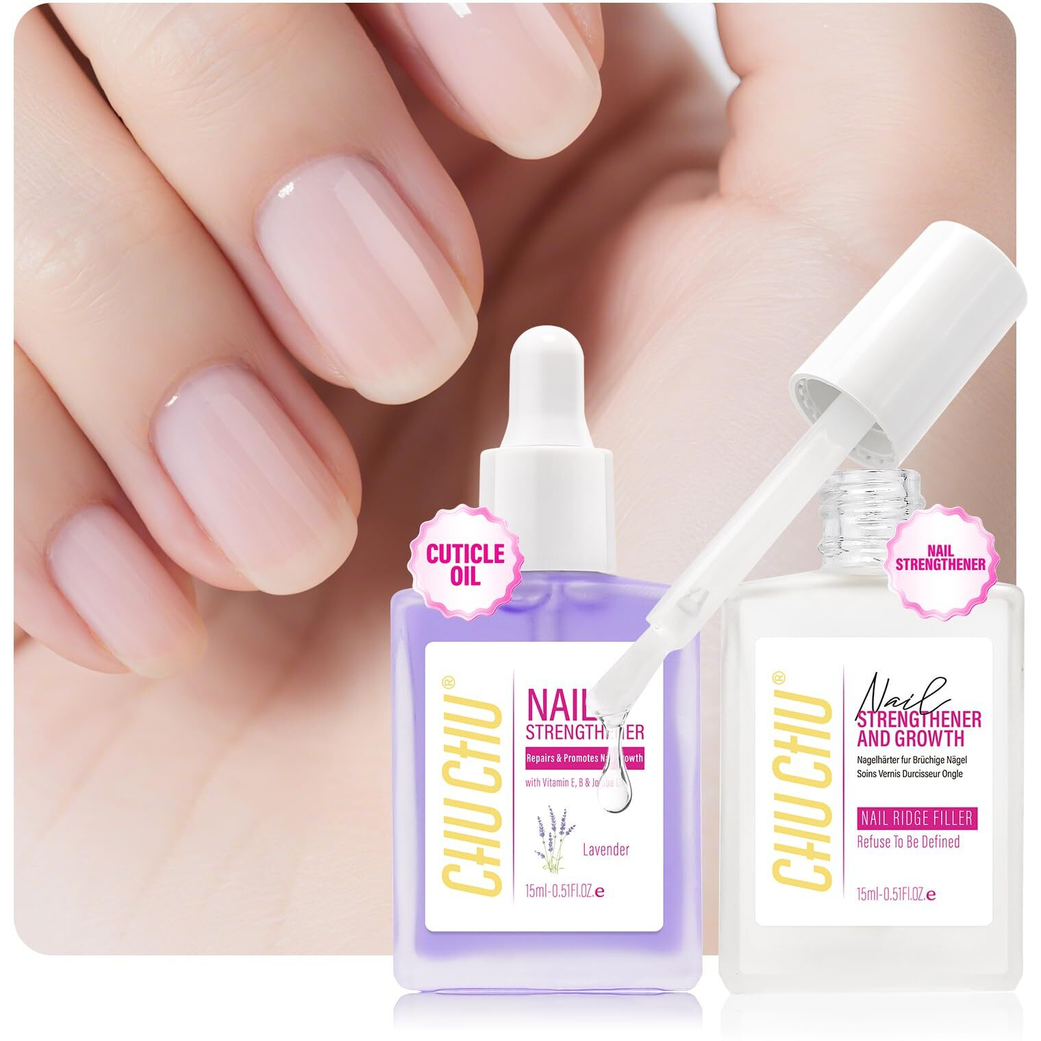 Nail Care Set With Strengthener And Cuticle Oil Clear Nail Hardener And Lavender Oil - Repair & Growth Treatment For Weak Damaged Nails - For Women Beginners Professionals Home Manicure Travel