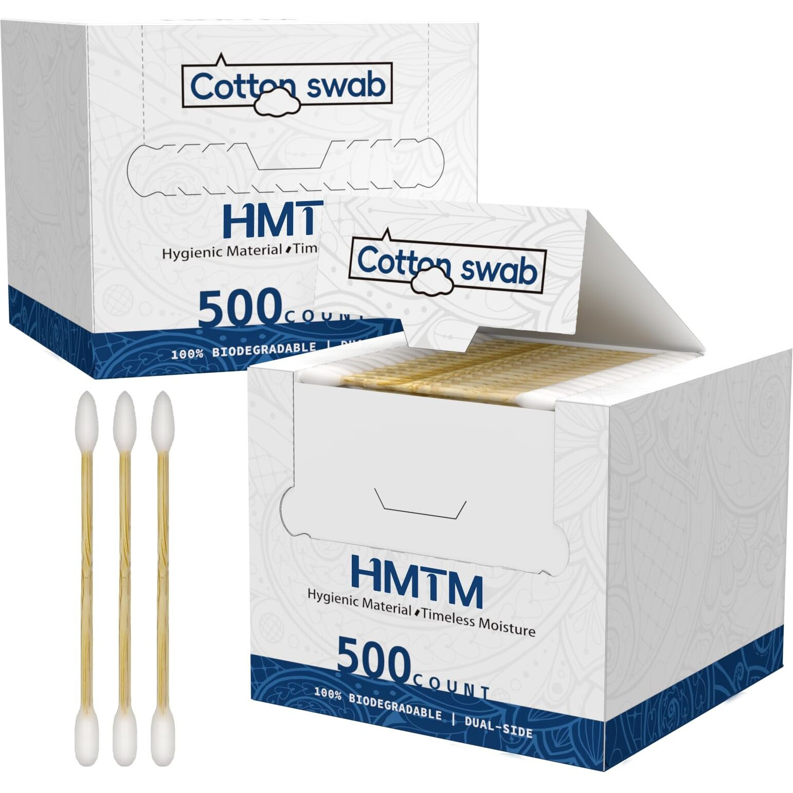 500 Count Cotton Swabs, Bamboo Cotton Swab For Eye Ears Oil Makeup, Lint Free Double Tipped Natural Cotton Buds, Cleaning With Wood Handle Remove Dust And Dirt, 500 Count (Pack Of 2)