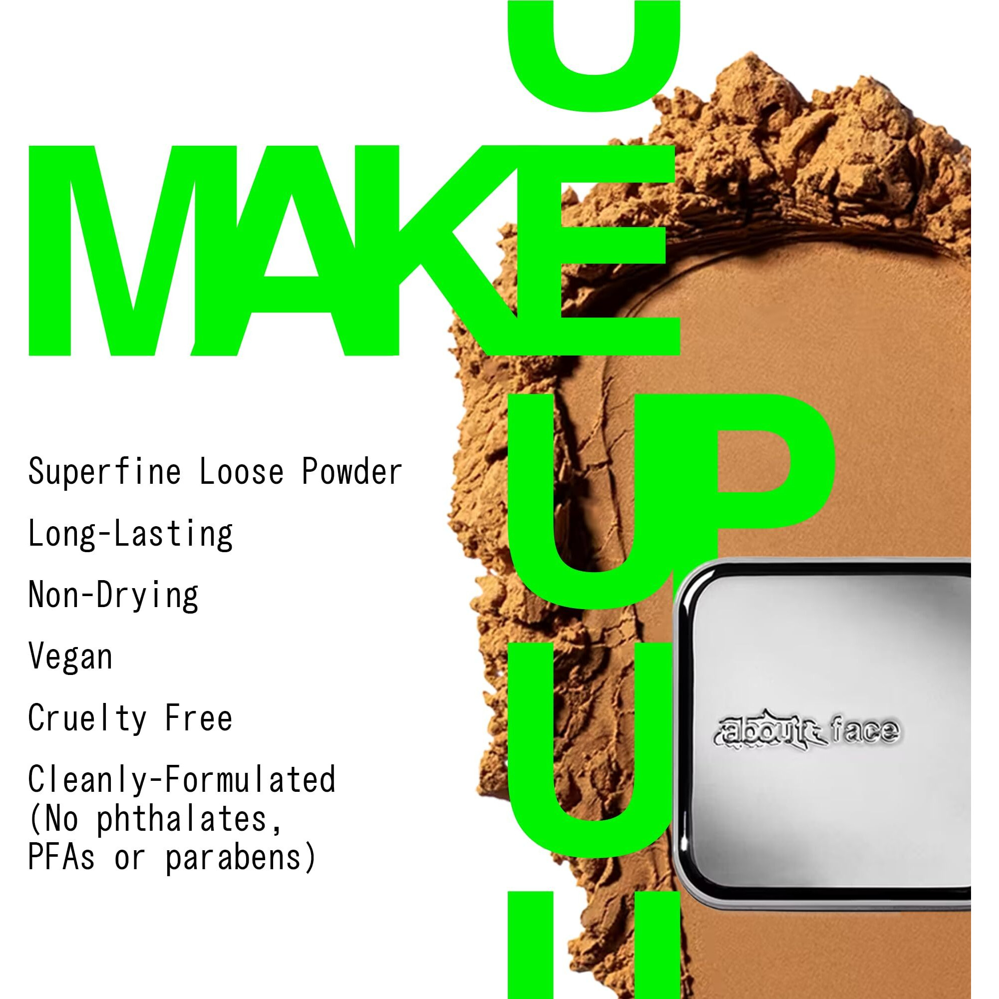 About-Face Curtain Call Set & Smooth Loose Powder Partition - Lightweight, Oil-Absorbing Setting Powder With Rice Starch & Corn-Based Talc Alternative - Vegan, Cruelty-Free - 0.35Oz (Medium Deep)