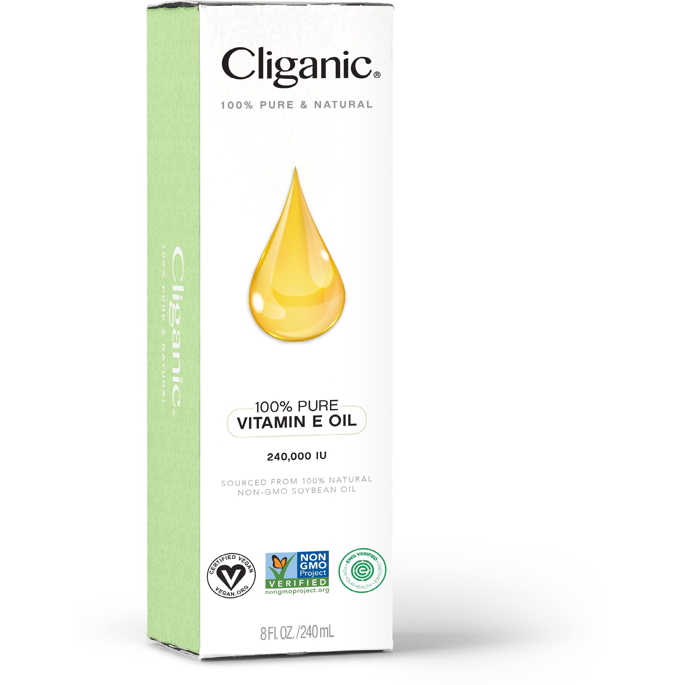Cliganic 100% Pure Vitamin E Oil For Skin, Hair & Face 240,000 Iu (8Oz), Non-Gmo Verified | Natural D-Alpha Tocopherol