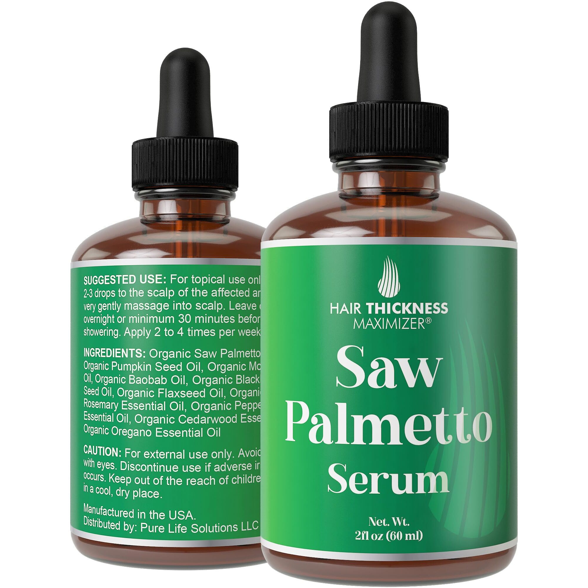 Saw Palmetto Serum For Hair Growth And Thickening - With Rosemary, Peppermint, Pumpkin Seed Oils. Vegan Moisturizing And Strengthening Scalp Treatment For Women, Men, Weak, Dry, Frizzy Hair 2Oz