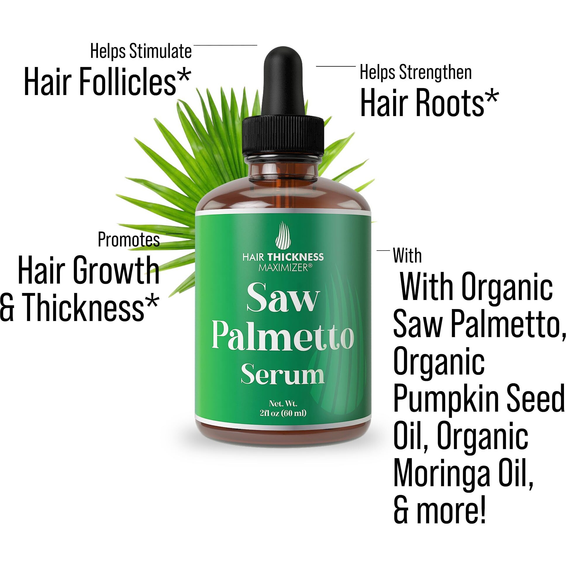 Saw Palmetto Serum For Hair Growth And Thickening - With Rosemary, Peppermint, Pumpkin Seed Oils. Vegan Moisturizing And Strengthening Scalp Treatment For Women, Men, Weak, Dry, Frizzy Hair 2Oz