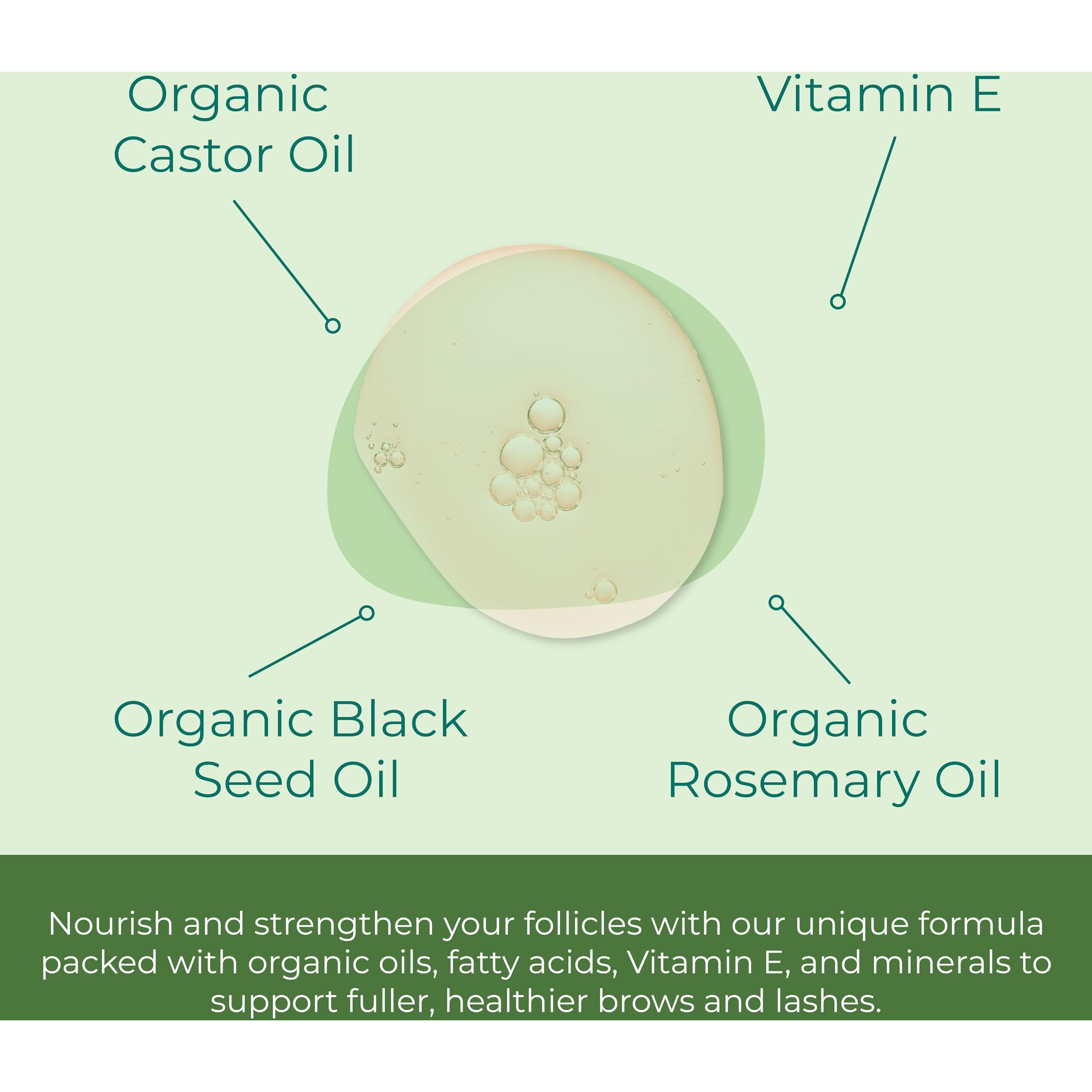 Sea El Castor Lash & Brow Serum Organic Castor Oil Rosemary Oil & Black Seed Oil Hair Conditioner - Eyelashes & Eyebrow Thickening & Growth Essentials For Women & Men - 1 Fl Oz Bottle
