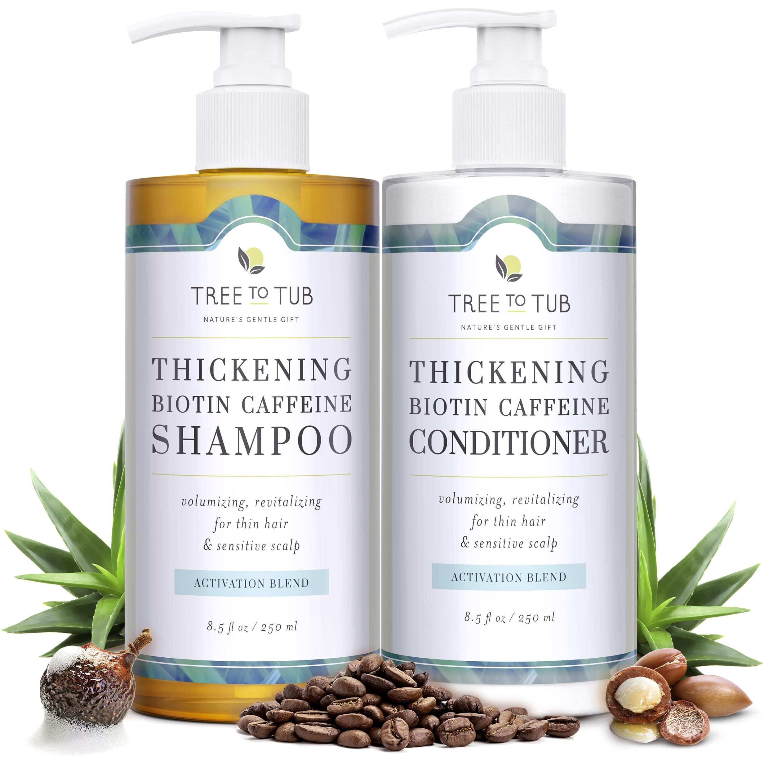 Tree To Tub Volumizing Biotin Shampoo And Conditioner Set - Activating Caffeine For Fuller Hair, Thickening Shampoo And Conditioner For Women & Men, Sulfate Free W/Natural Soapberry Organic Argan Oil