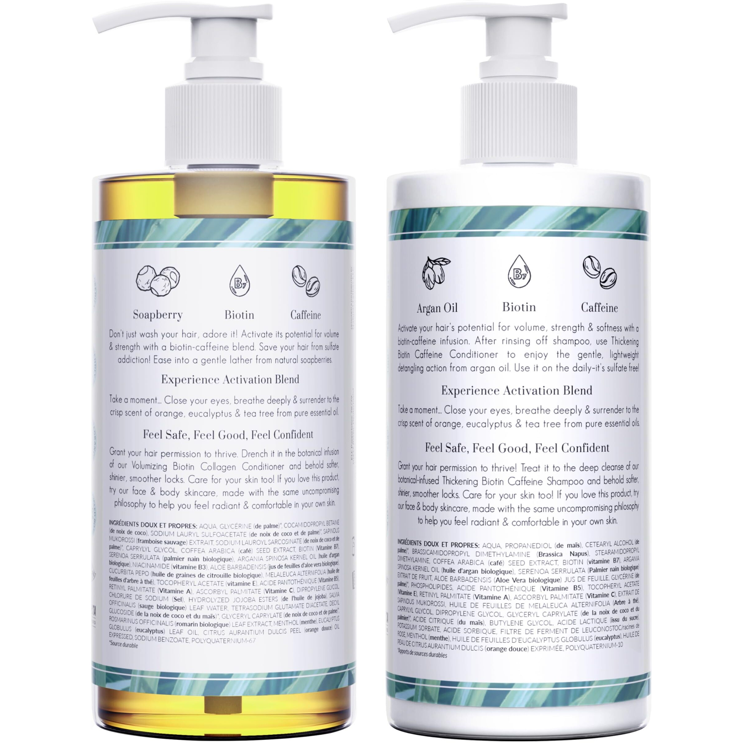 Tree To Tub Volumizing Biotin Shampoo And Conditioner Set - Activating Caffeine For Fuller Hair, Thickening Shampoo And Conditioner For Women & Men, Sulfate Free W/Natural Soapberry Organic Argan Oil