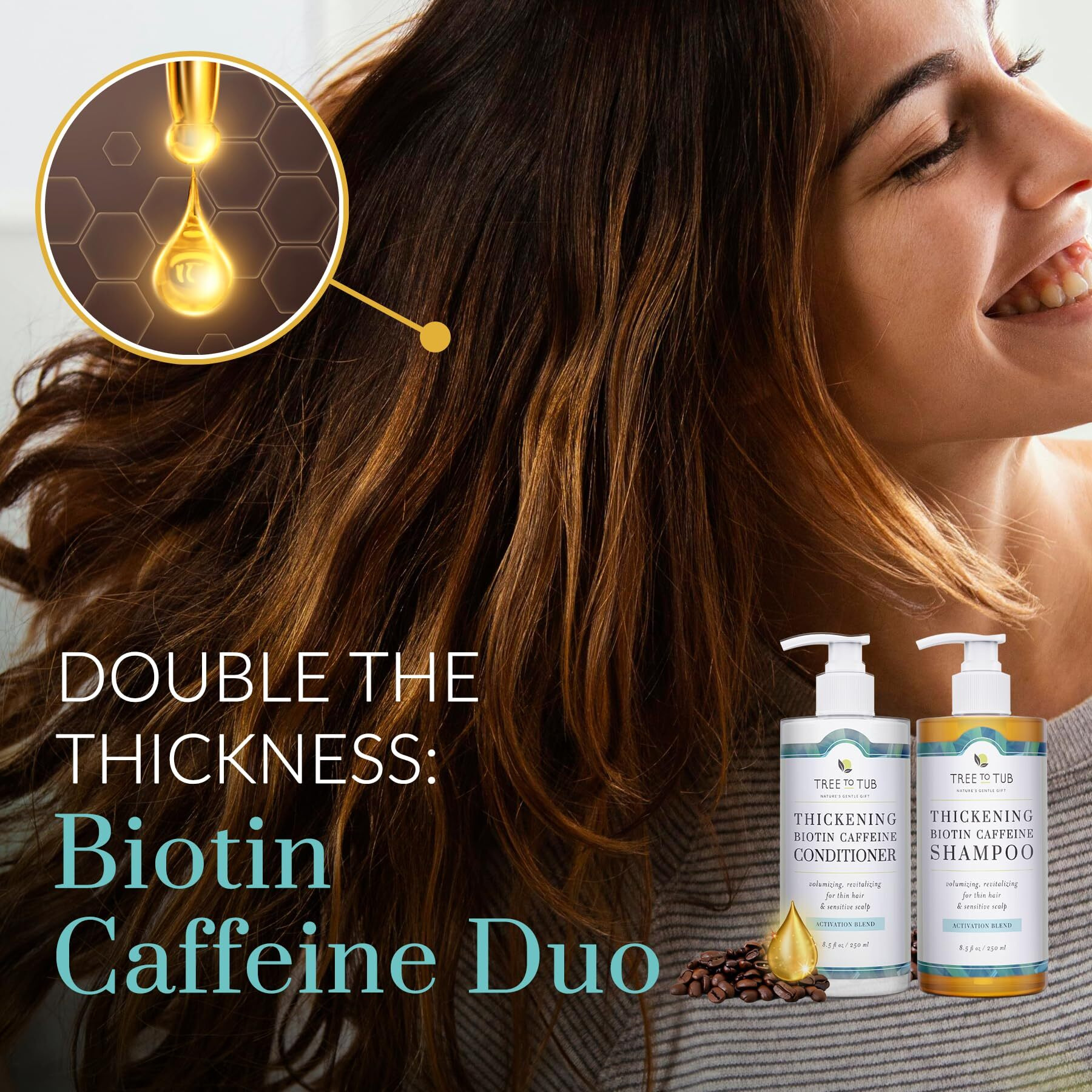 Tree To Tub Volumizing Biotin Shampoo And Conditioner Set - Activating Caffeine For Fuller Hair, Thickening Shampoo And Conditioner For Women & Men, Sulfate Free W/Natural Soapberry Organic Argan Oil