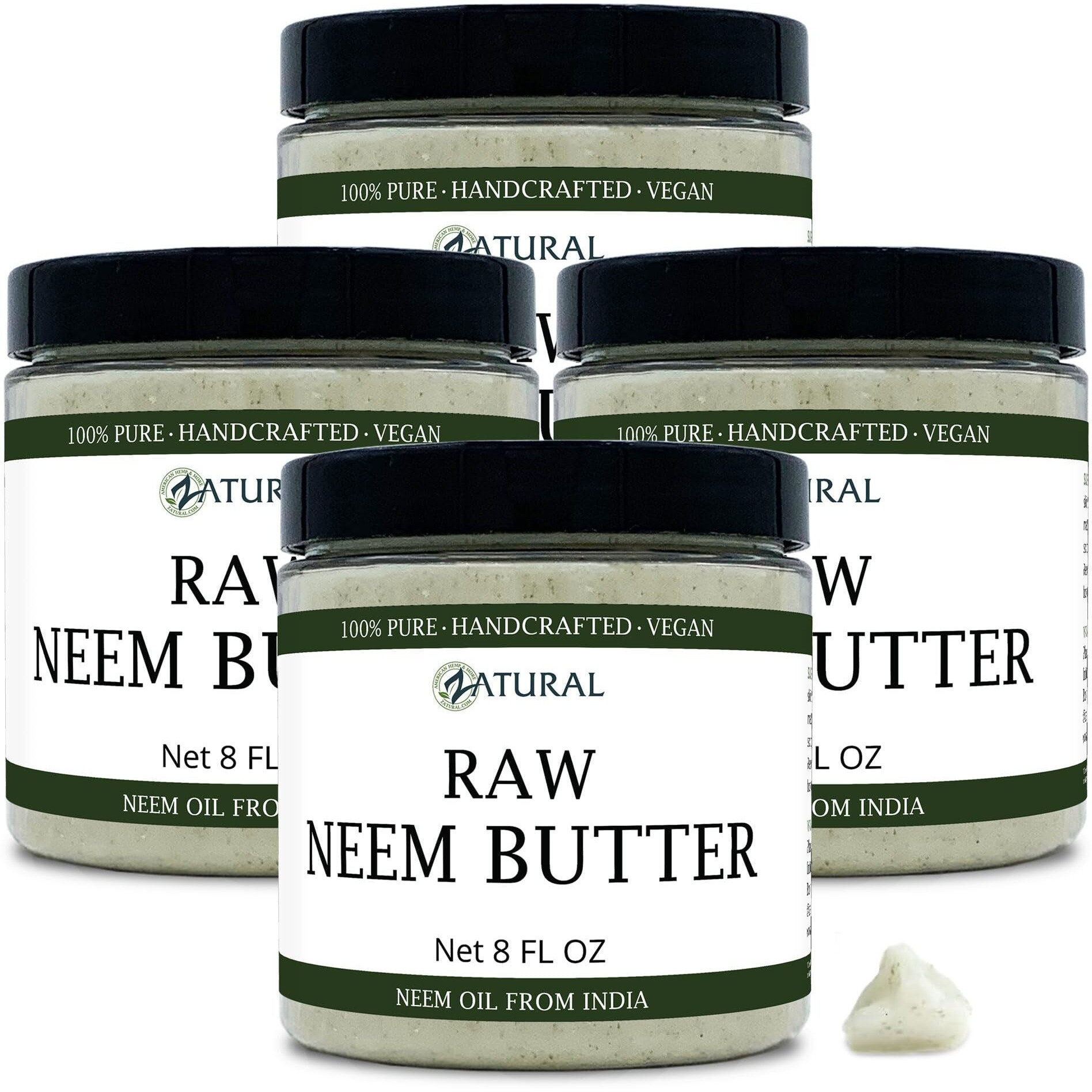Zatural Neem Butter 4 Pack - Coconut Oil, Neem Oil And Leaf, Marula Oil, Kokum, Rosemary, For Sensitive Skin, Itchy Skin, 8 Oz (4-Pack)