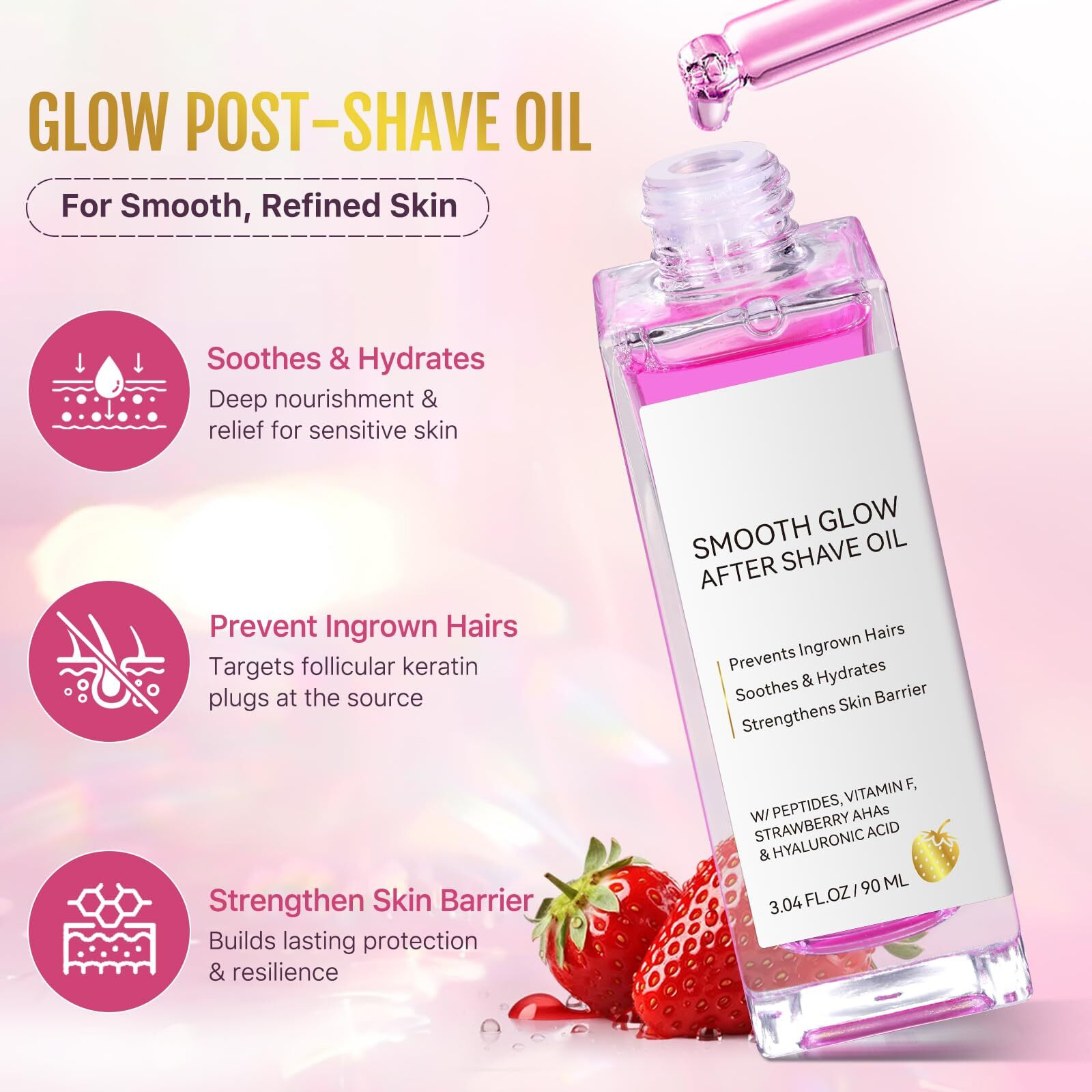 Strawberry Vanilla After Shave Oil Women For Smooth Skin, Soft Serve After Shaving Oil Soothing & Hydrating Shave Serum Prevent Ingrown Hair & Dryness 3Fl.Oz