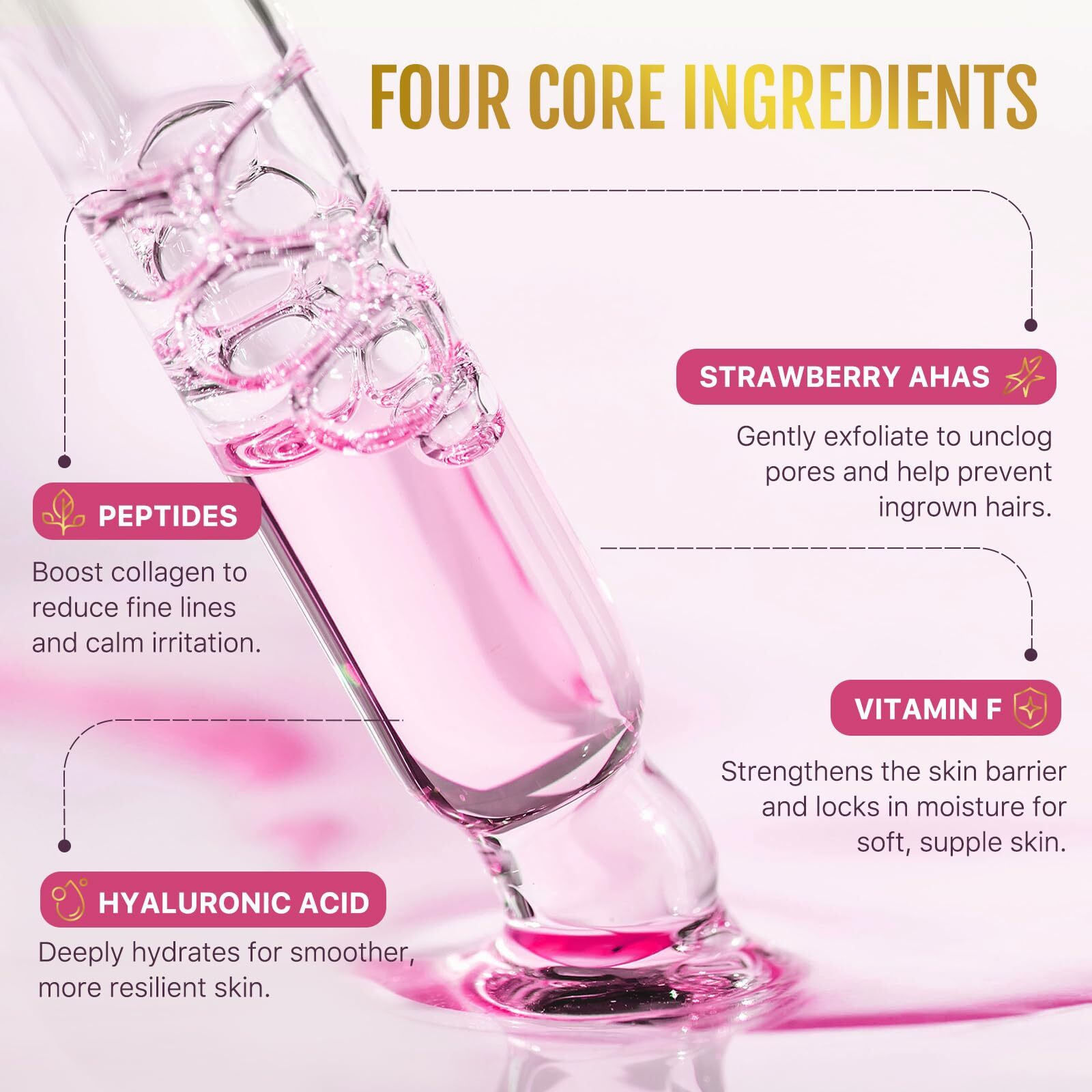 Strawberry Vanilla After Shave Oil Women For Smooth Skin, Soft Serve After Shaving Oil Soothing & Hydrating Shave Serum Prevent Ingrown Hair & Dryness 3Fl.Oz