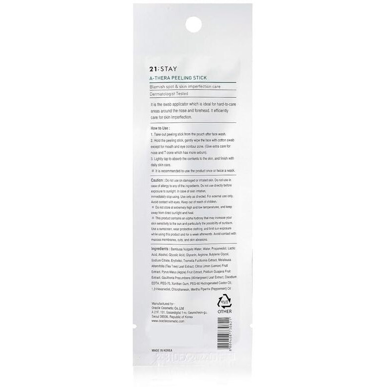 Dr.Oracle 21 Stay A-Thera Peeling Stick For Sensitive Skin - Aha, Bha, Tea Tree Oil, Exfoliating Swabs For Blackheads, Whiteheads, Enlarged Pores, Korean Skincare, Dermatologist Tested, 1Pack Of 10Ea