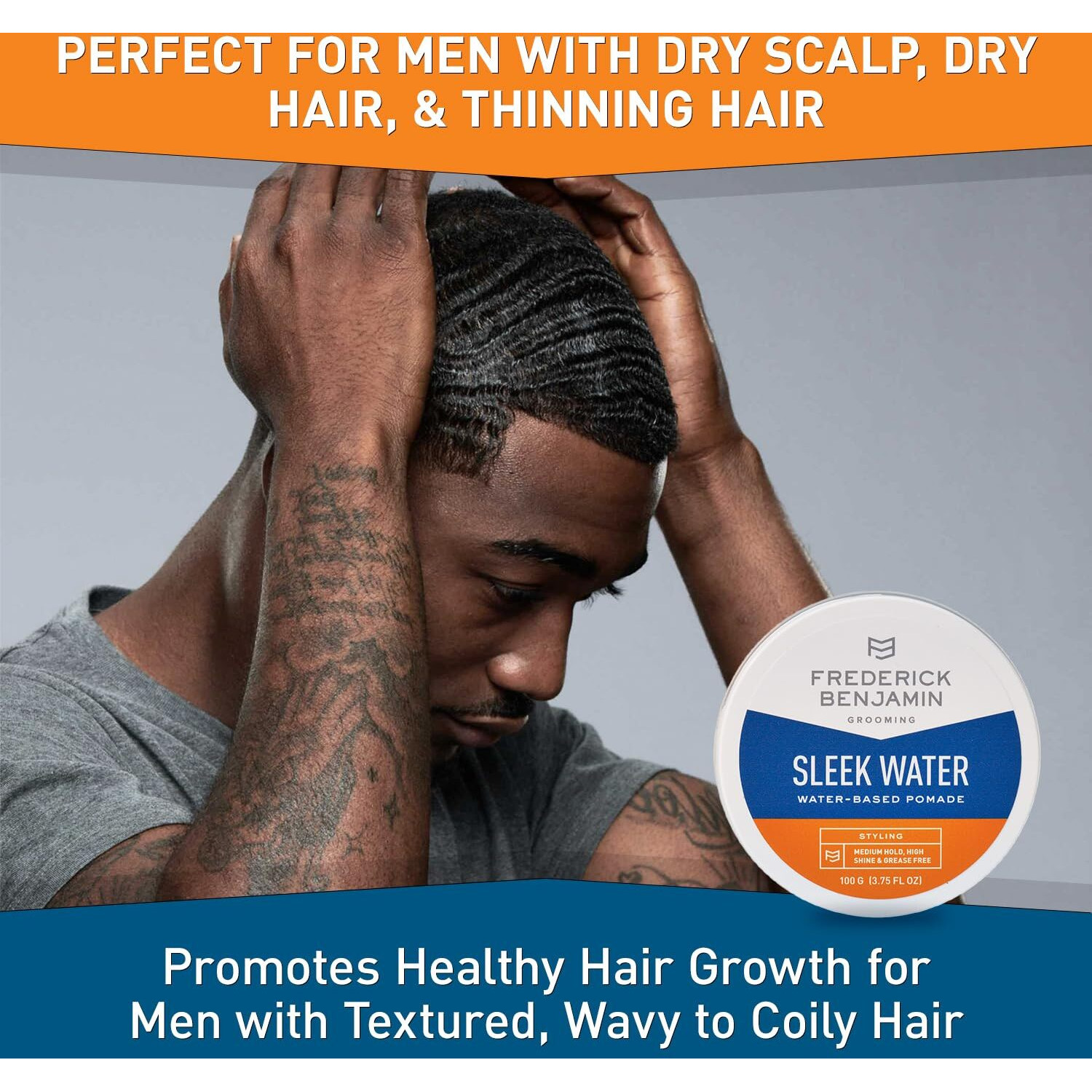 Frederick Benjamin Sleek Water Pomade For Men, Light & Easy To Apply Water Based Hair Pomade, Medium To Strong Hold, High Shine, Grease Free, Infused With Argan Oil & More, 3.75Oz