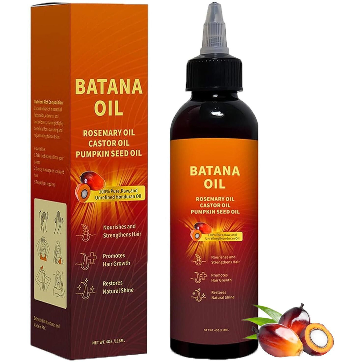 Natural Batana Oil For Hair Growth,Batana Oil, Rosemary,Castor Oil,Pumpkin Seed Oil,4In1 Liquid Batana Hair Oil For All Hair Types (1Pcs)