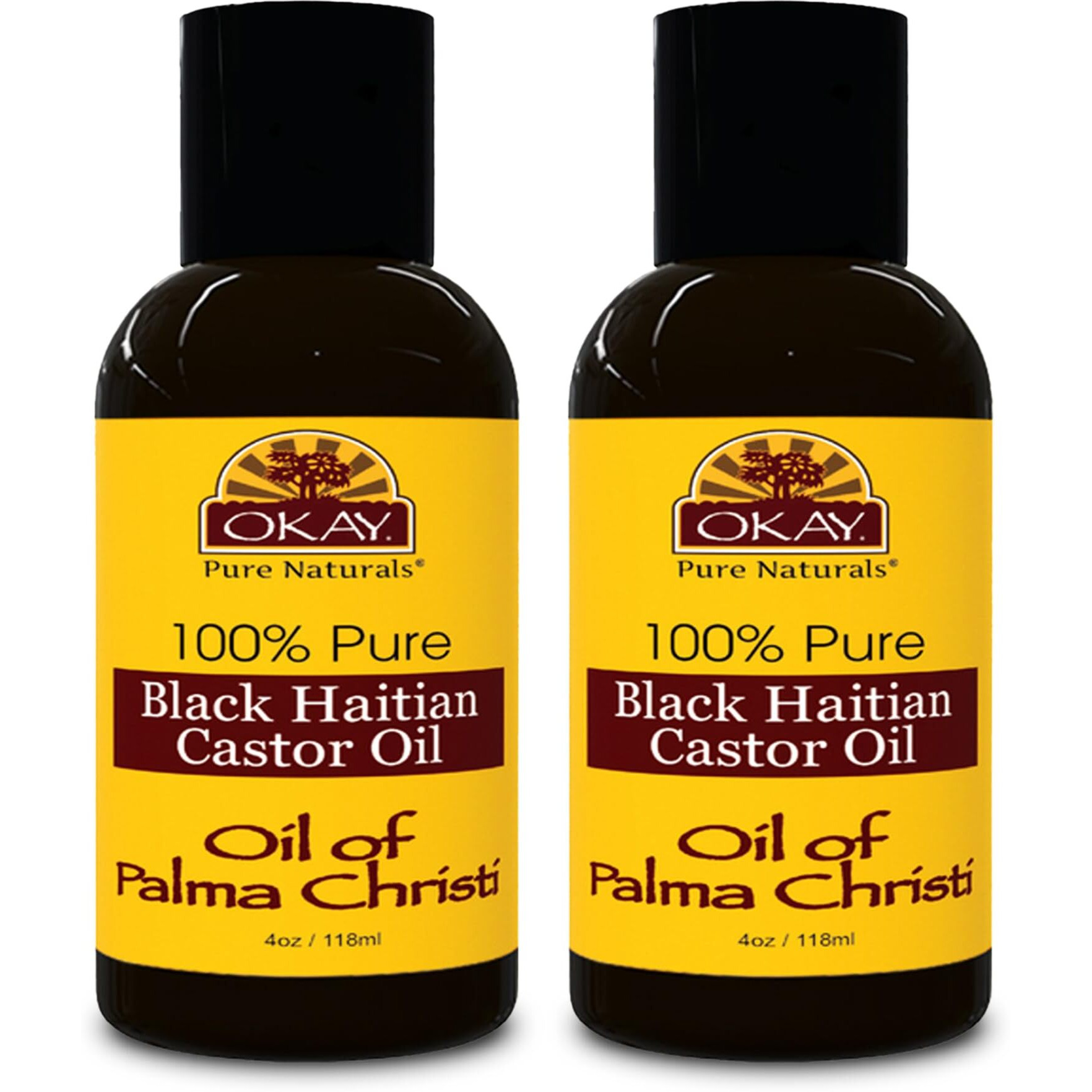 Okay Pure Naturals Black Haitian Castor Oil - Castor Oil For Hair Growth For Men & Women, Moisture For Skin, Scalp, Eyelashes, Eyebrows - 4 Oz Glass Bottle (Pack Of 2)
