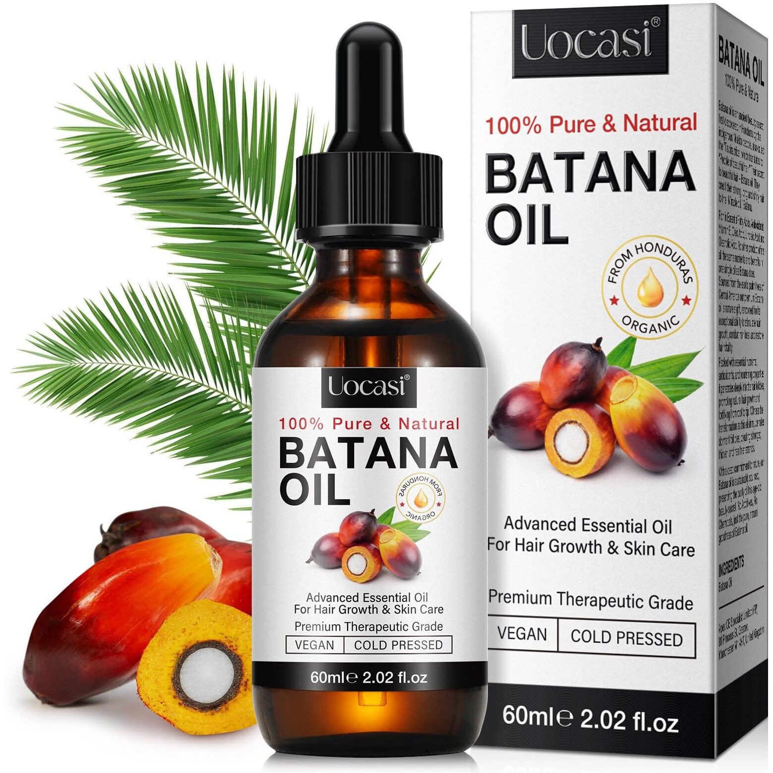 Uocasi Batana Oil For Hair Growth, Raw Unrefined Batana Oil, Stimulates Growth, Thickens Strands, Prevent Dry Hair & Hair Loss, 2.02 Oz