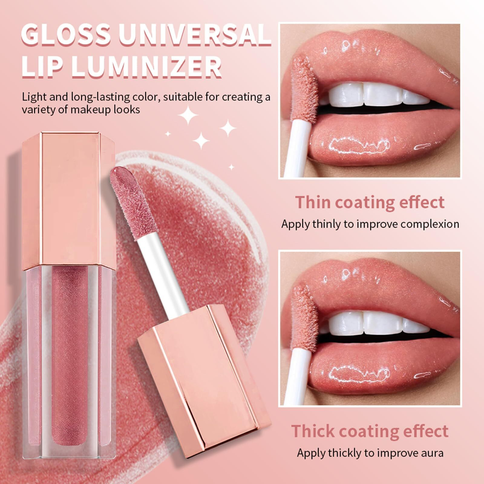 4Pcs Glimmer Lustrous Lipgloss Makeup Kit, Hydrating Shimmer Bling Lip Oil, High Shine Finish Non Sticky Lip Makeup, Long Wearing Peach Scent Natural Lip Stick Gloss Set